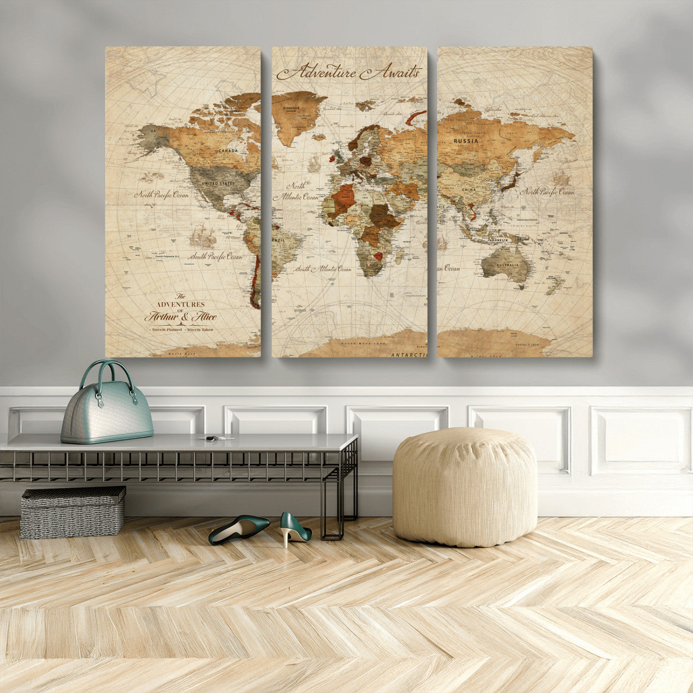 Rehber01-MGV-CV-36X24-Customizable Framed World Map Canvas Print – Personalized Push Pin Travel Map Gift for Couples Explorers for Home, Office