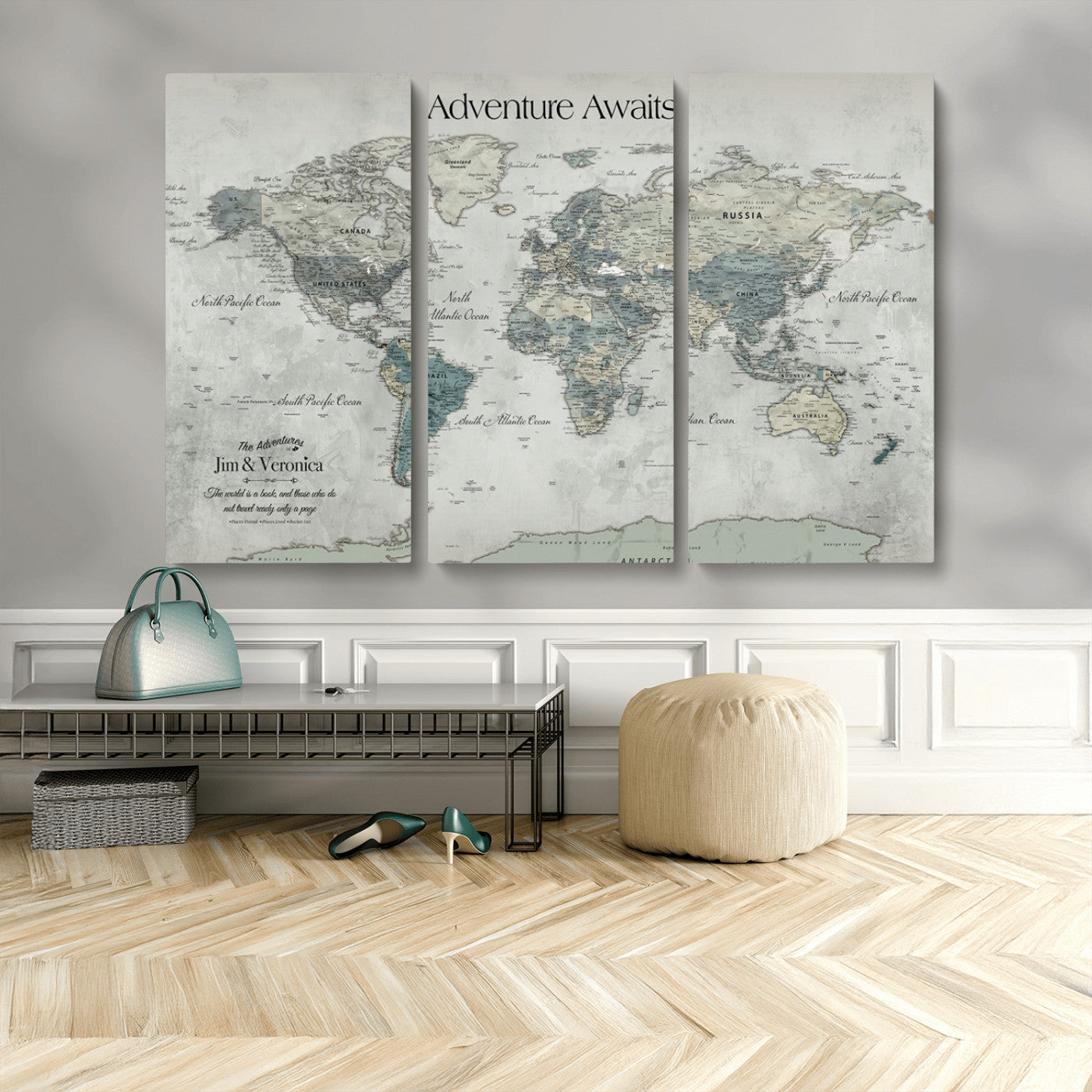 -Personalized Push Pin World Map Canvas Print – Custom Adventure Travel Map Framed Wall Art Gift for home, office