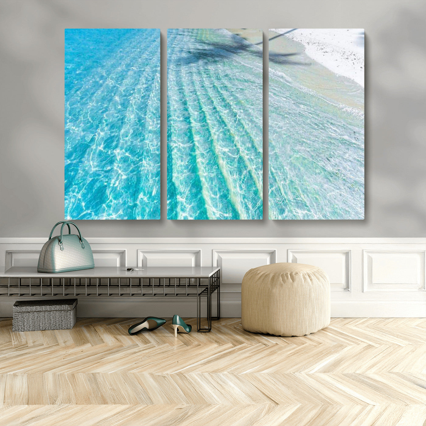 46233906-MGV-CV-36X24 - Serene Clear Blue Ocean Water Canvas Wall Art – Soft White Sand Shore Coastal Print for Home Decor, Relaxation, and Tranquil Vibes