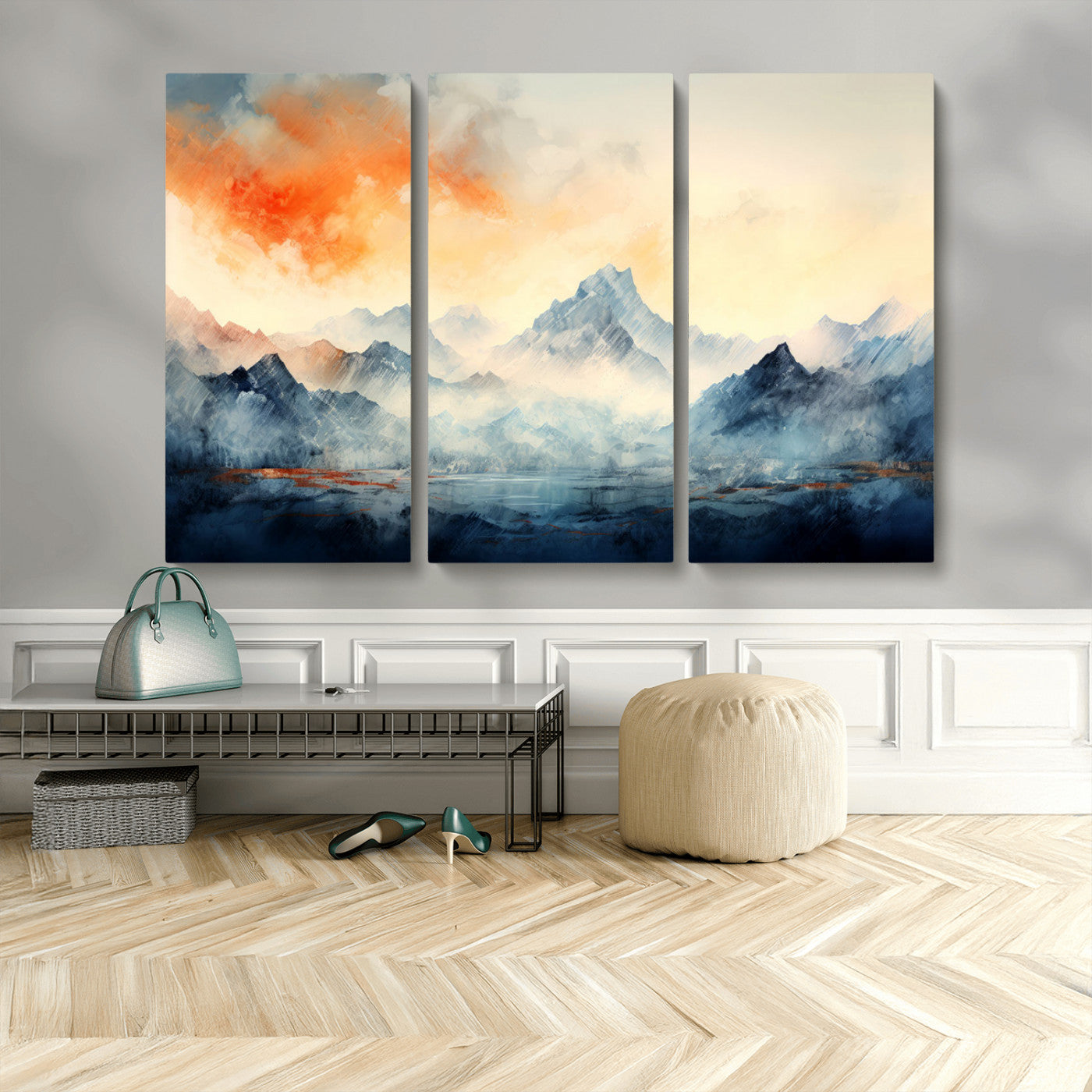 WRM1005-MGV-CV-48X32-3P-Warm Clouds Abstract Mountain Wall Art Canvas Print