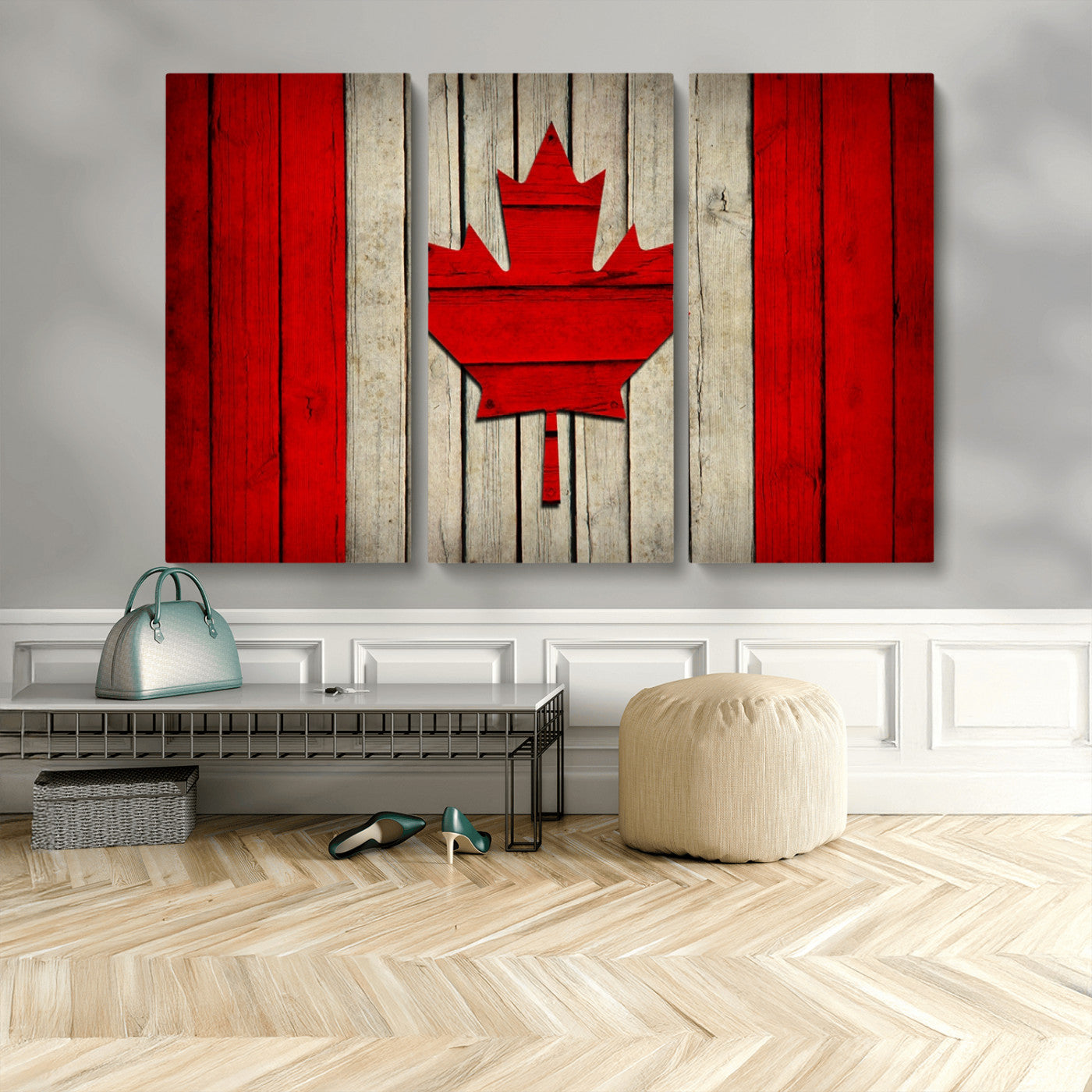 22674-MGV-CV-36X24-Rustic Canada Flag Wall Art – Framed Canadian Flag Canvas Print, Vintage Wood Texture Home or Office Decor