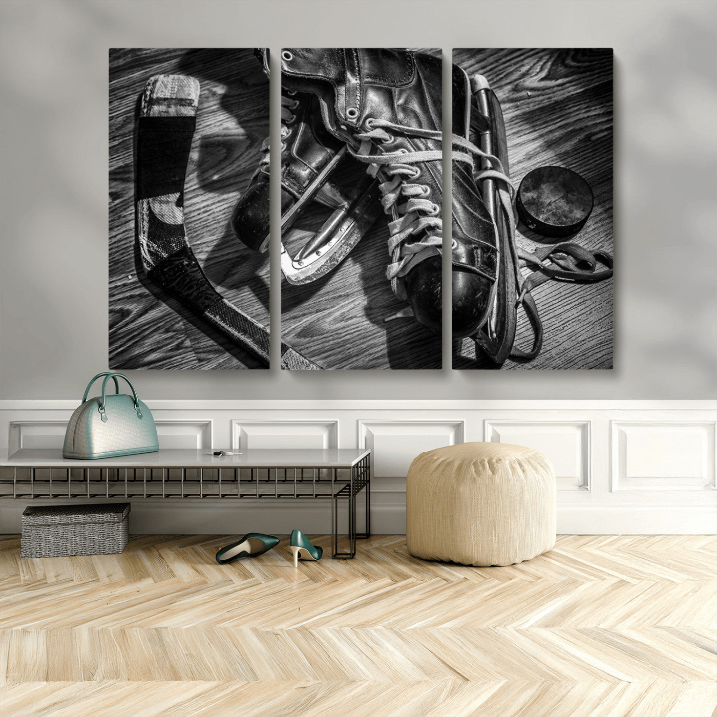 20553-MGV-CV-48X32-3P-Old Pair of Mens Skates Wall Art Canvas, Men Skates Wall Art Print