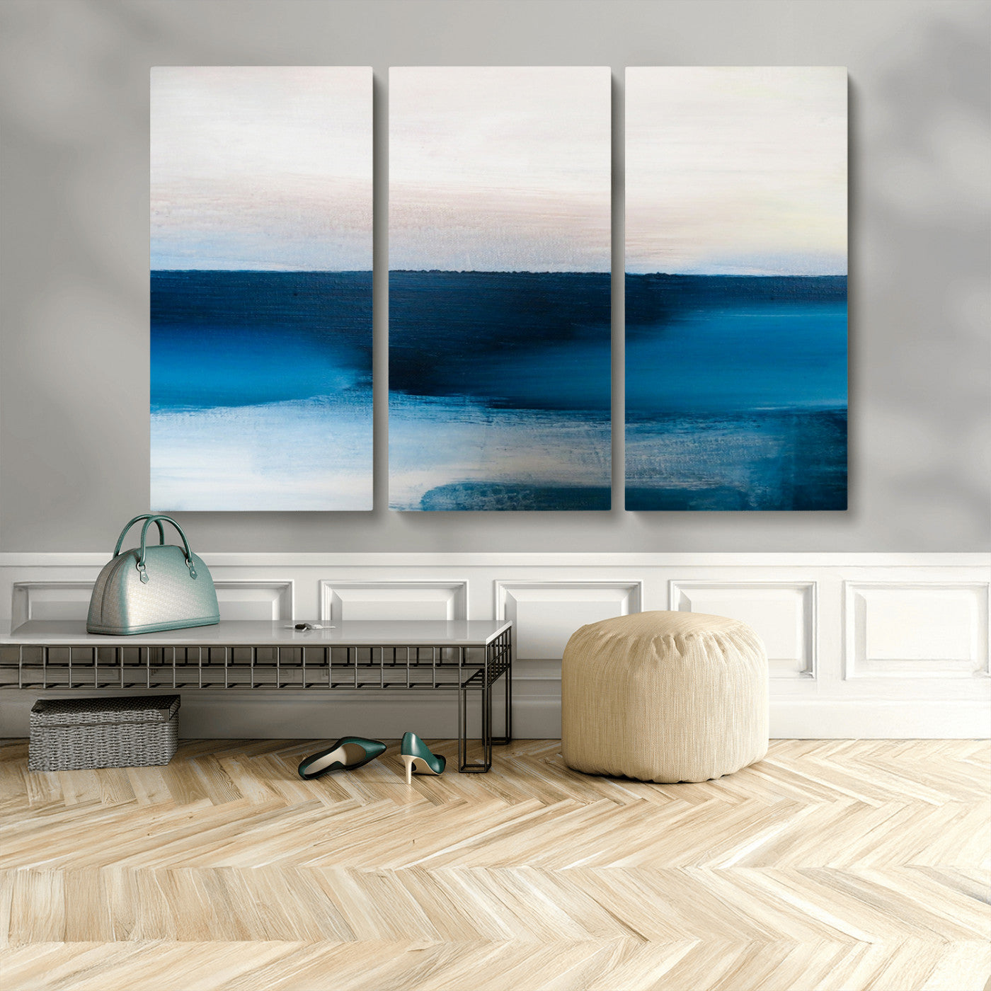 72452-MGV-CV-48X32-3P-Dark Blue Abstract Wall Art Canvas Print