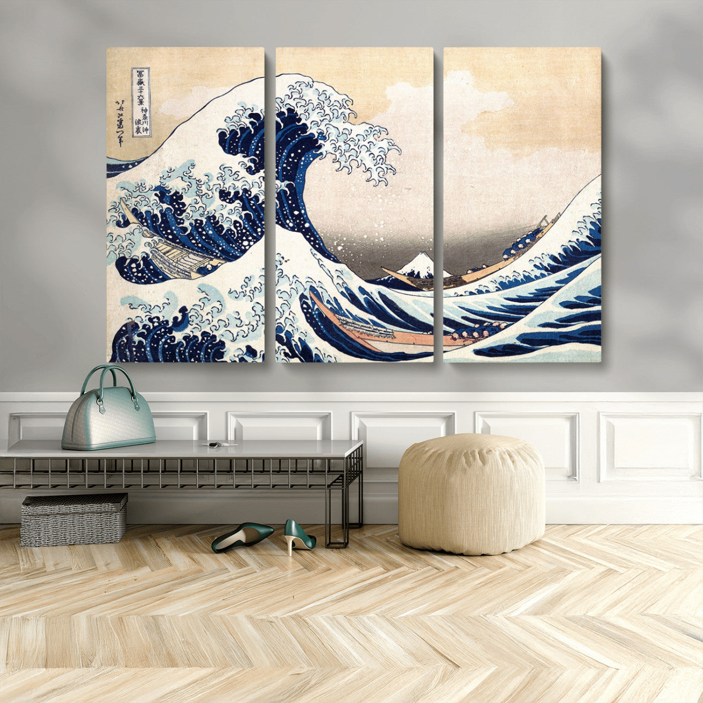 35635-MGV-CV-48X32-3P-Wall Art Kanagawa Canvas Artwork Abstract Print
