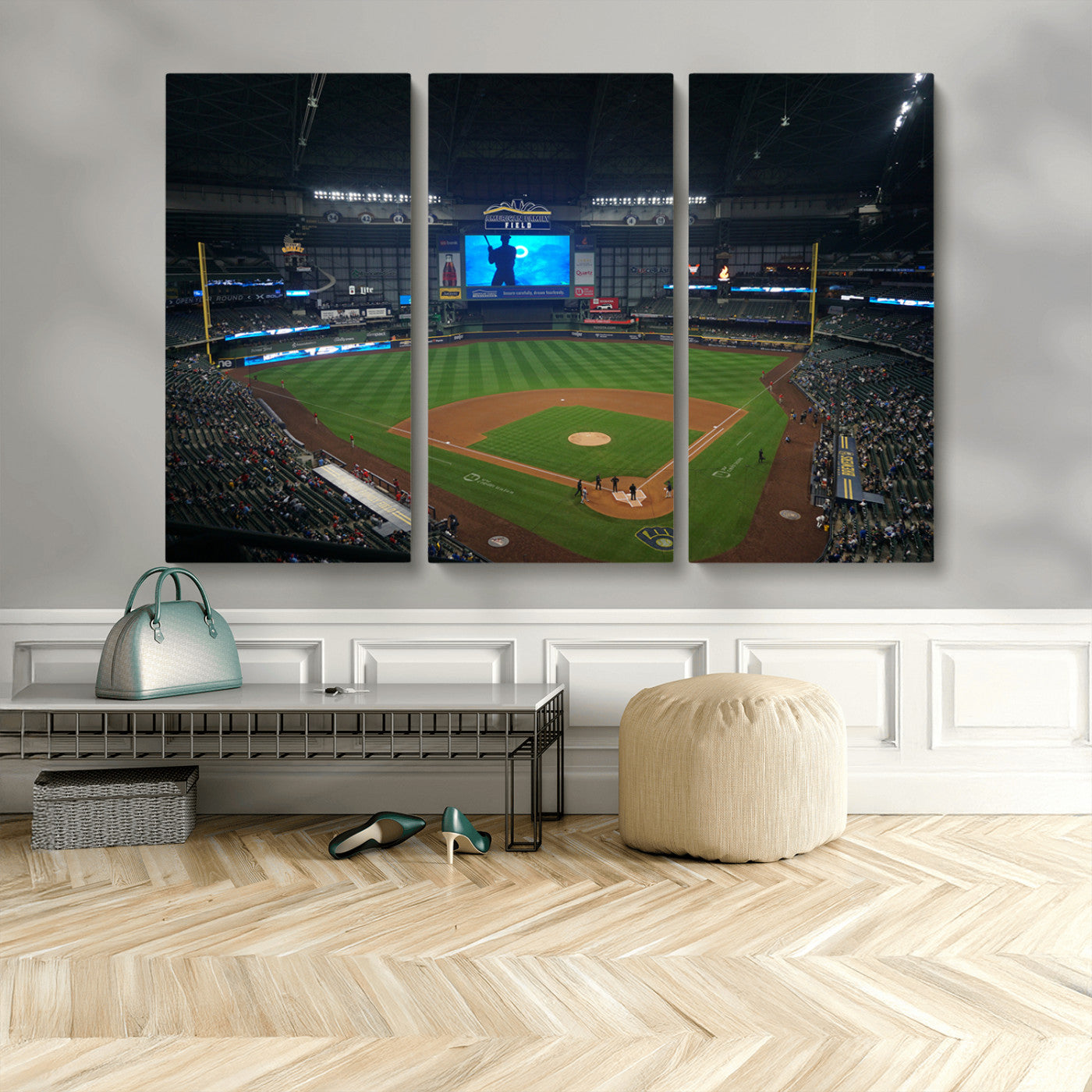 86084-MGV-CV-48X32-3P-Milwaukee Brewers Baseball Art Print - American Family Field Stadium Wall Art Canvas Print