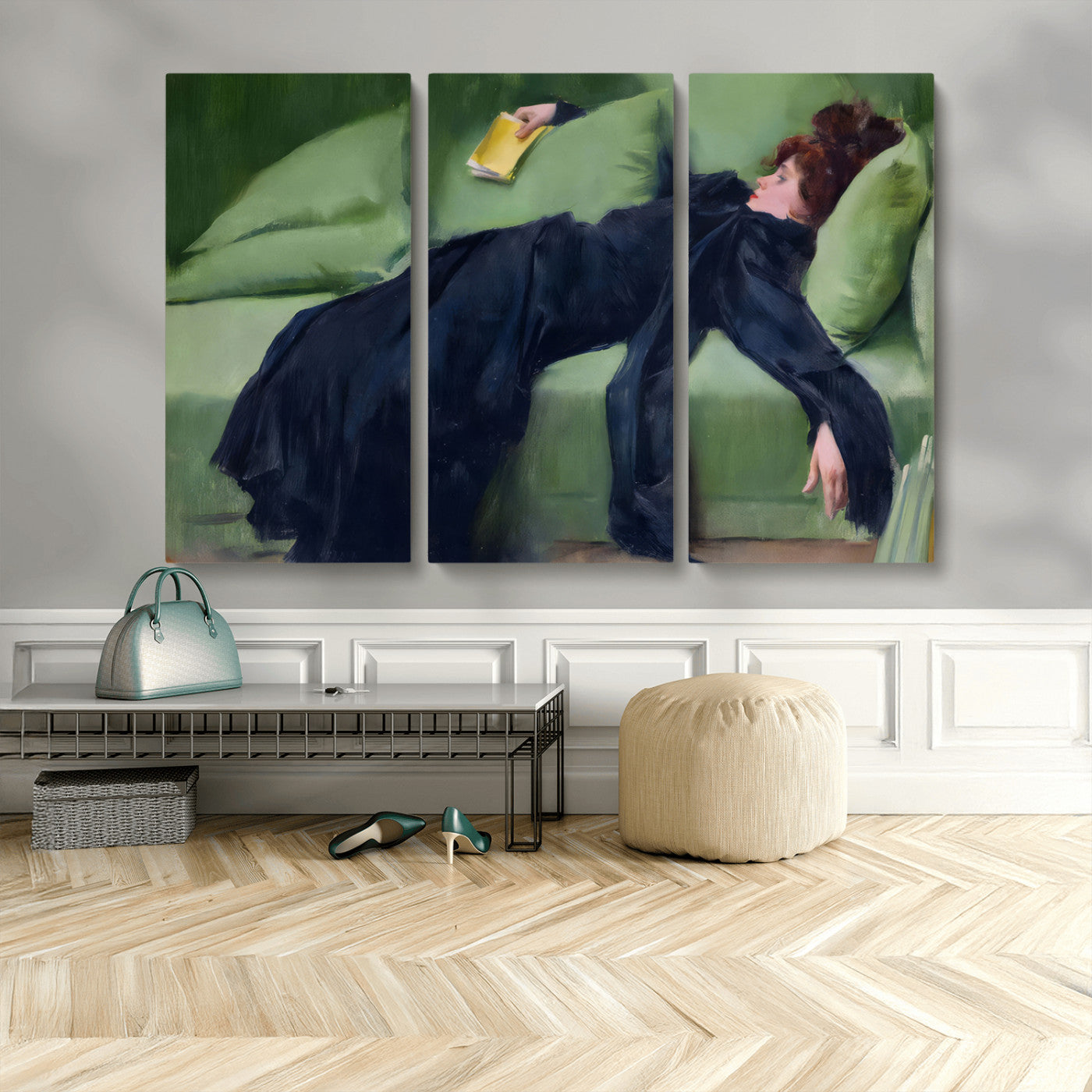 17725-MGV-CV-48X32-3P-Decadent Girl by Ramon Casas Wall Art Canvas Print, Framed Decadent Girl Canvas Print