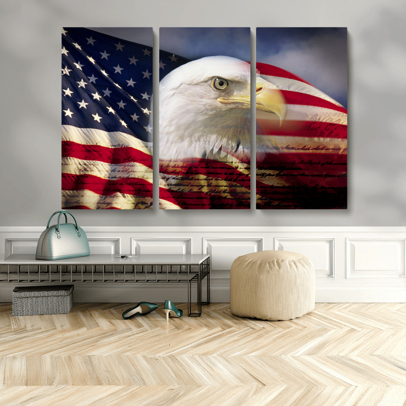 30313-MGV-CV-48X32-3P-American Flag Eagle Symbol Wall Art, American Flag Eagle Wall Art Canvas Print