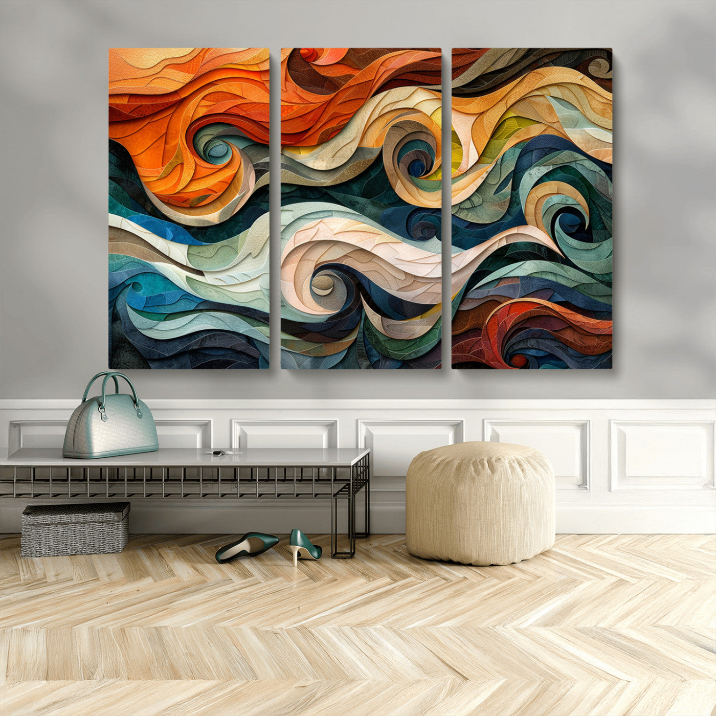 98463-MGV-CV-48X32-3P-Abstract Wave Wall Art | Ready to Hang Framed Canvas Print | Vibrant Home Decor for Modern Spaces