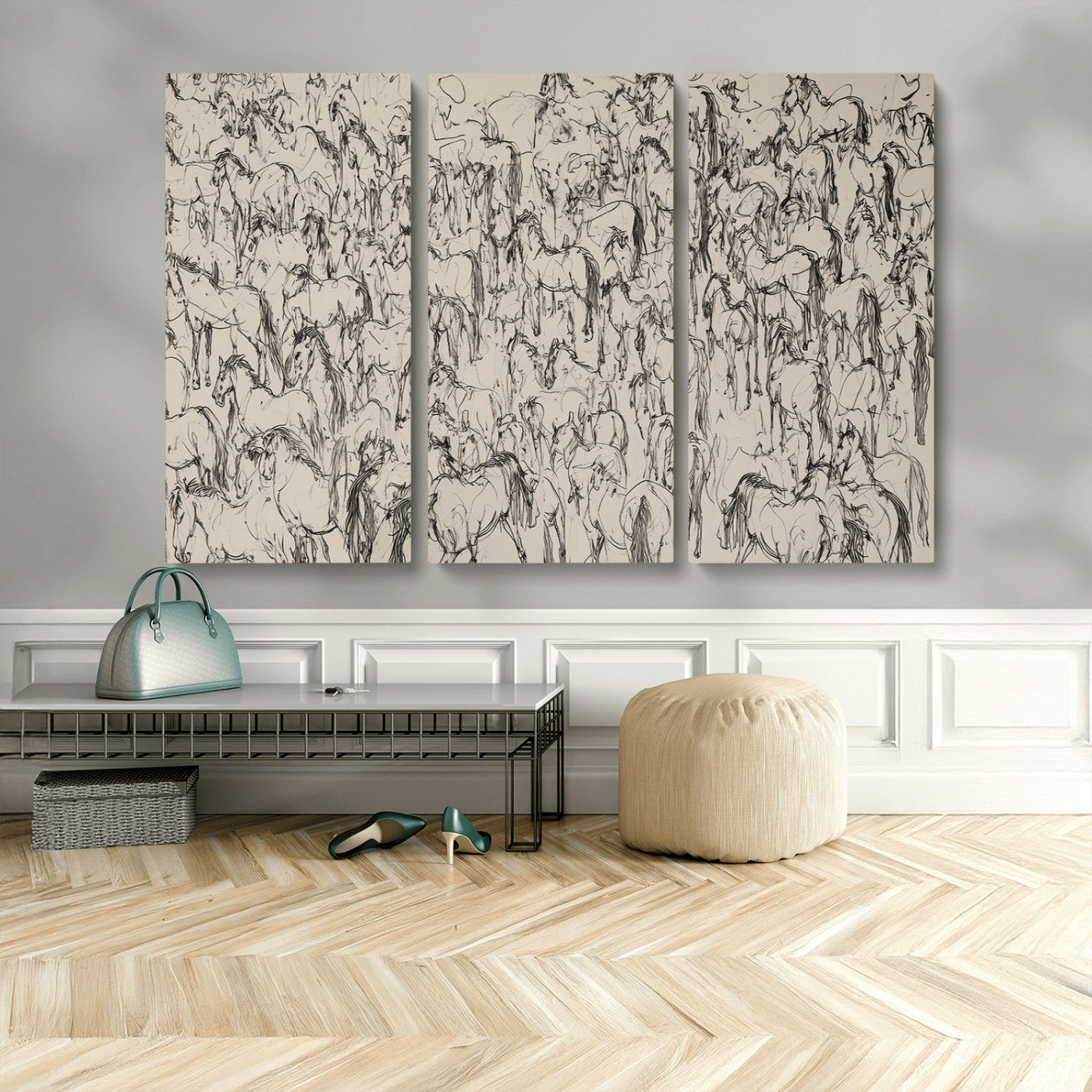 -Abstract Horse Sketch Wall Art | Ready to Hang and Framed | Farmhouse Wall Decor for Living Room or