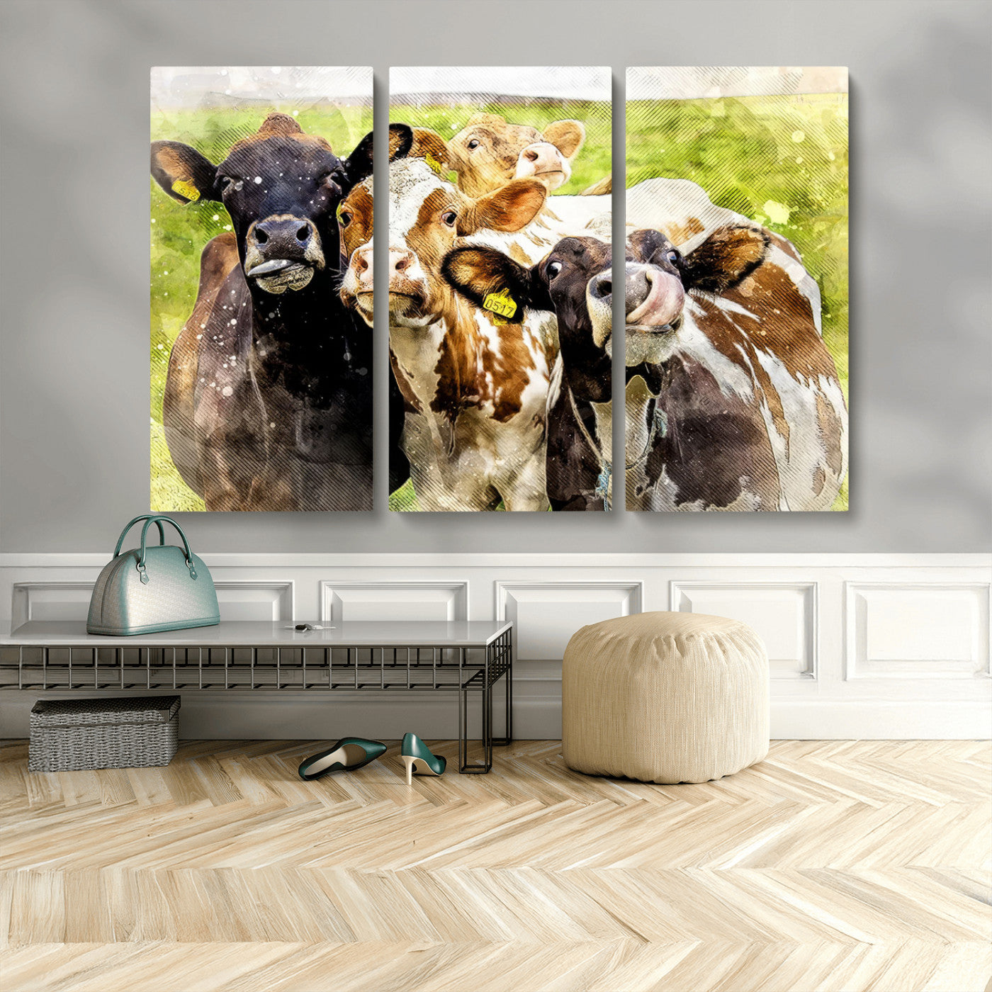 62642-MGV-CV-36X24-Curious Cows Farmhouse Wall Art | Ready to Hang and Framed Canvas Print | Rustic Farm Decor