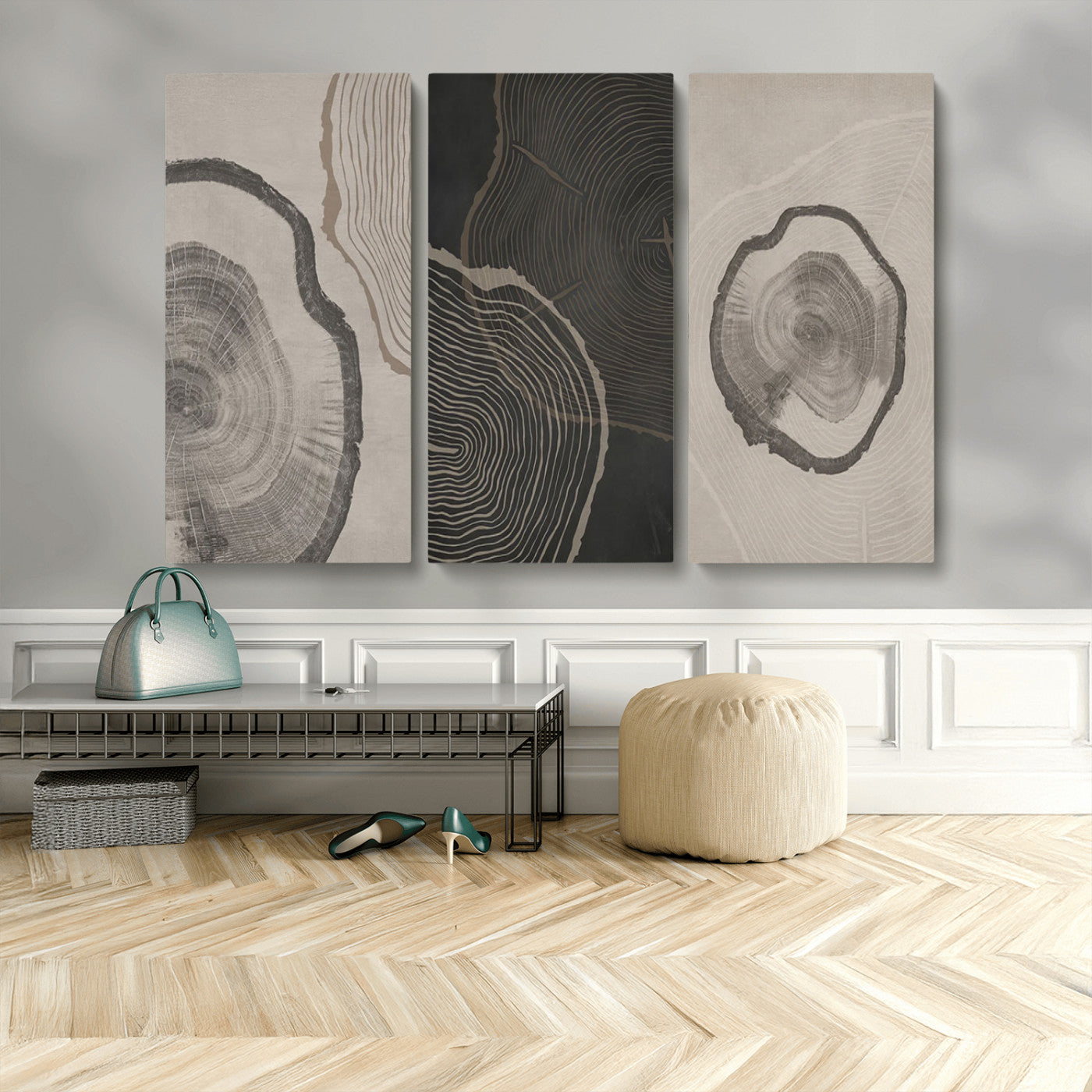 25407-MGV-CV-48X32-3P-Modern Abstract Tree Ring Canvas Art Set | 3 Panel Large Tree Ring Design for Living Room, Office,