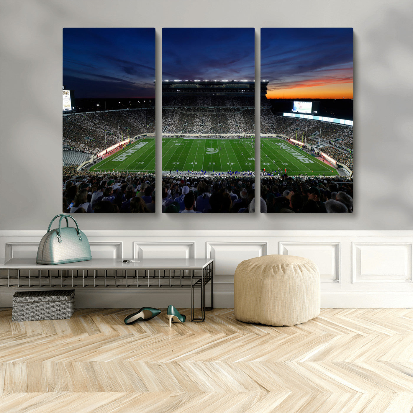 49074-MGV-CV-48X32-3P-Michigan State Spartans Football Team Print - East Lansing Spartan Stadium Canvas Print