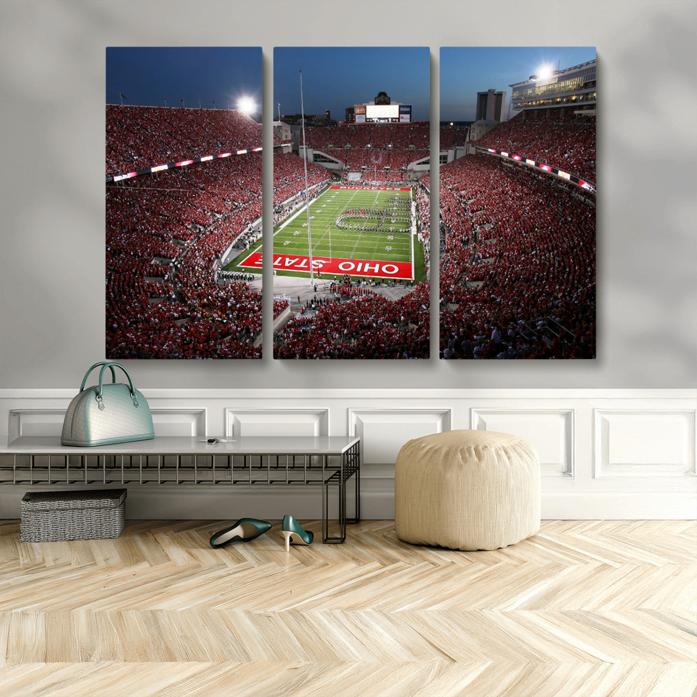 98743-MGV-CV-48X32-3P-Ohio State University Buckeyes Football Team Print - Columbus Ohio Stadium Wall Art Canvas Print