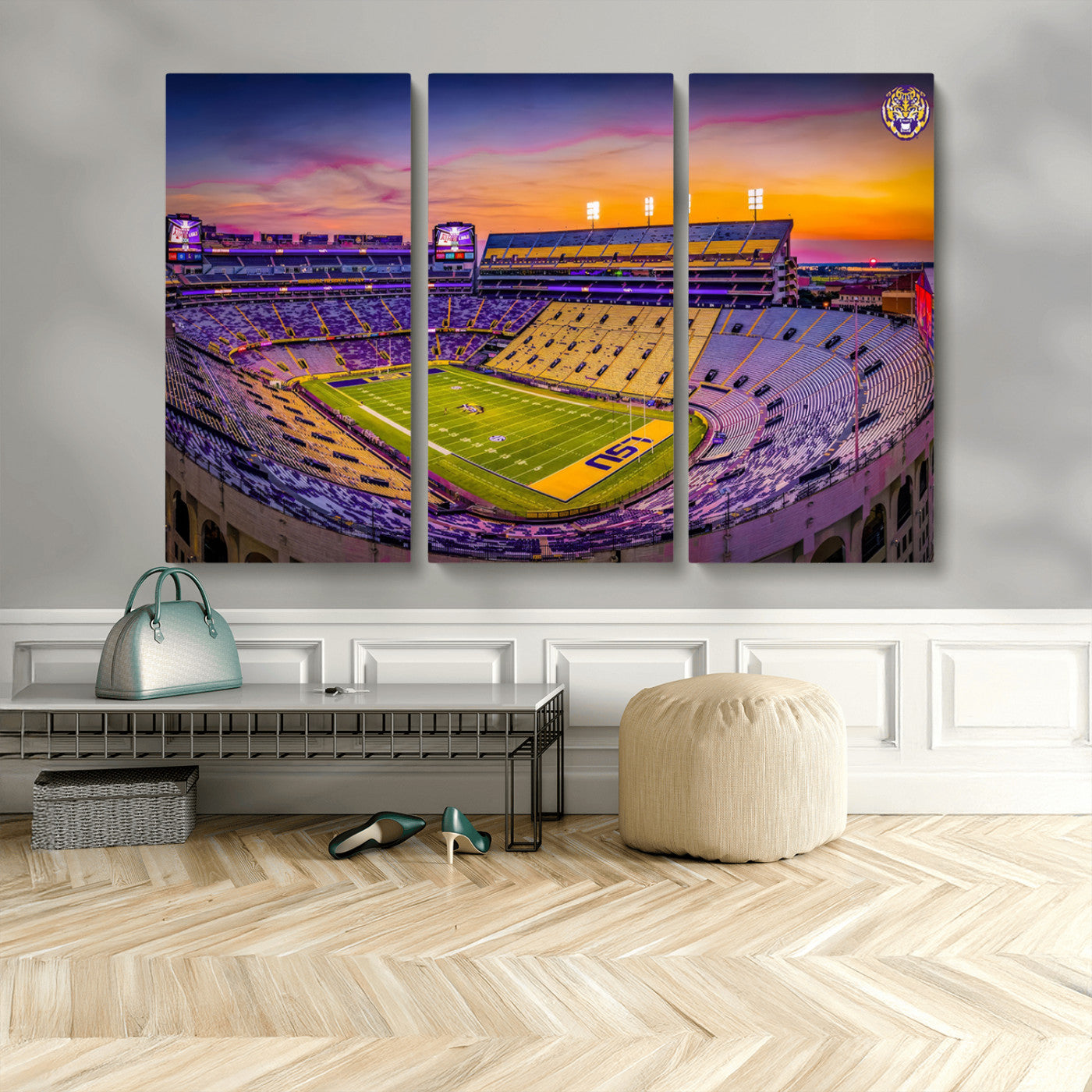 93538-MGV-CV-48X32-3P-The Louisiana State University Tigers Football Team Print - Baton Rouge Tiger Stadium Wall Art