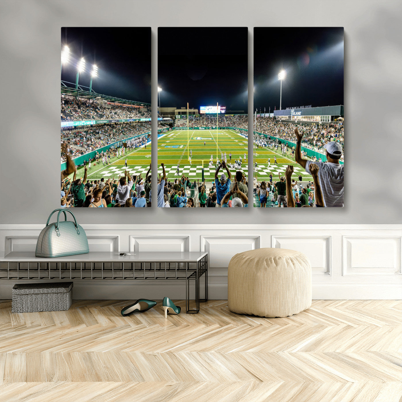 56448-MGV-CV-48X32-3P-The Tulane University Green Wave Football Team Print - New Orleans Yulman Stadium Wall Art Canvas