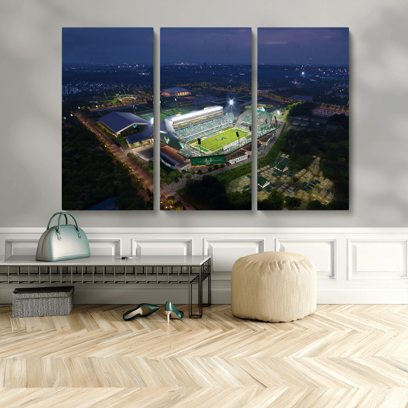 27554-MGV-CV-48X32-3P-The University of South Florida Bulls Football Team Print - Tampa USF Football Stadium Wall Art