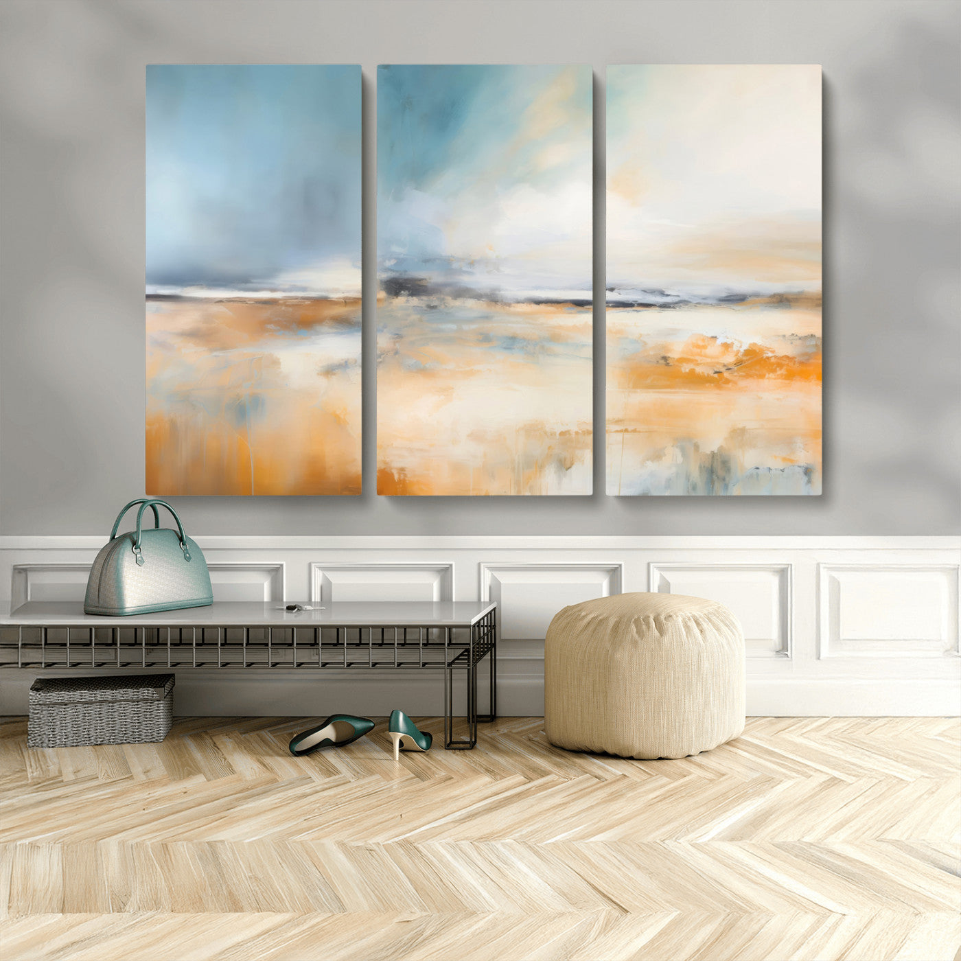 guzelmis-sharpen-MGV-CV-48X32-3P-Abstract Landscape Wall Art Canvas Print - Warm Tones of Orange and Blue, Modern Framed Art for Home