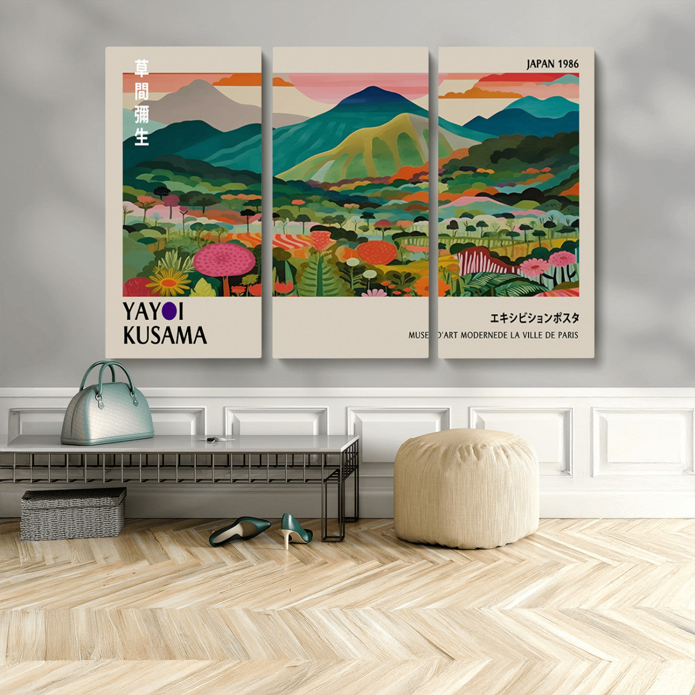 83384-MGV-CV-48X32-3P-Yayoi Kusama Japan 1986 Canvas – Wabi Sabi Japanese Vibrant Abstract Wall Art Contemporary Canvas for Home, Office