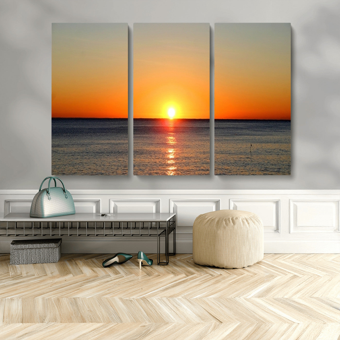 54676-MGV-CV-48X32-3P-Golden Horizon Sunset Over Ocean Wall Art Canvas Print – Tropical Beach Canvas Wall Art – Giclee