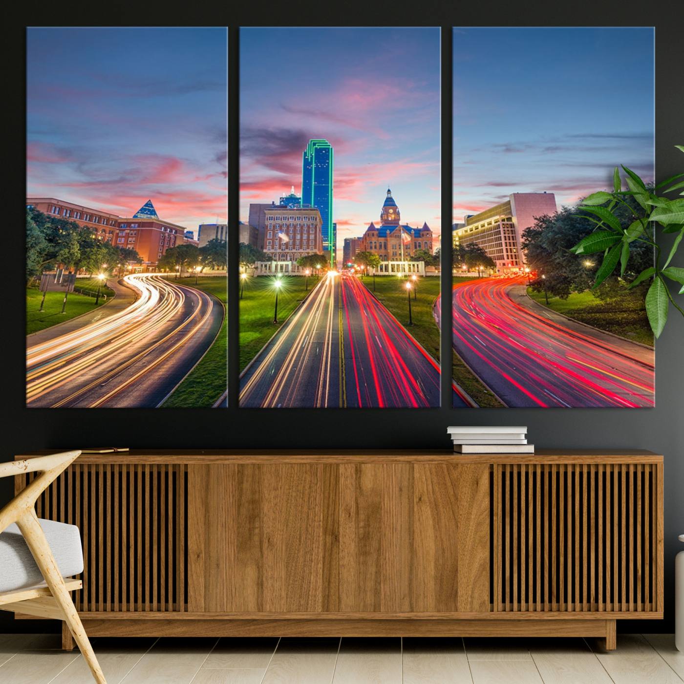 -Dallas City Lights Large Wall Art Dallas Cityscape Canvas Print Framed Living Room Decor