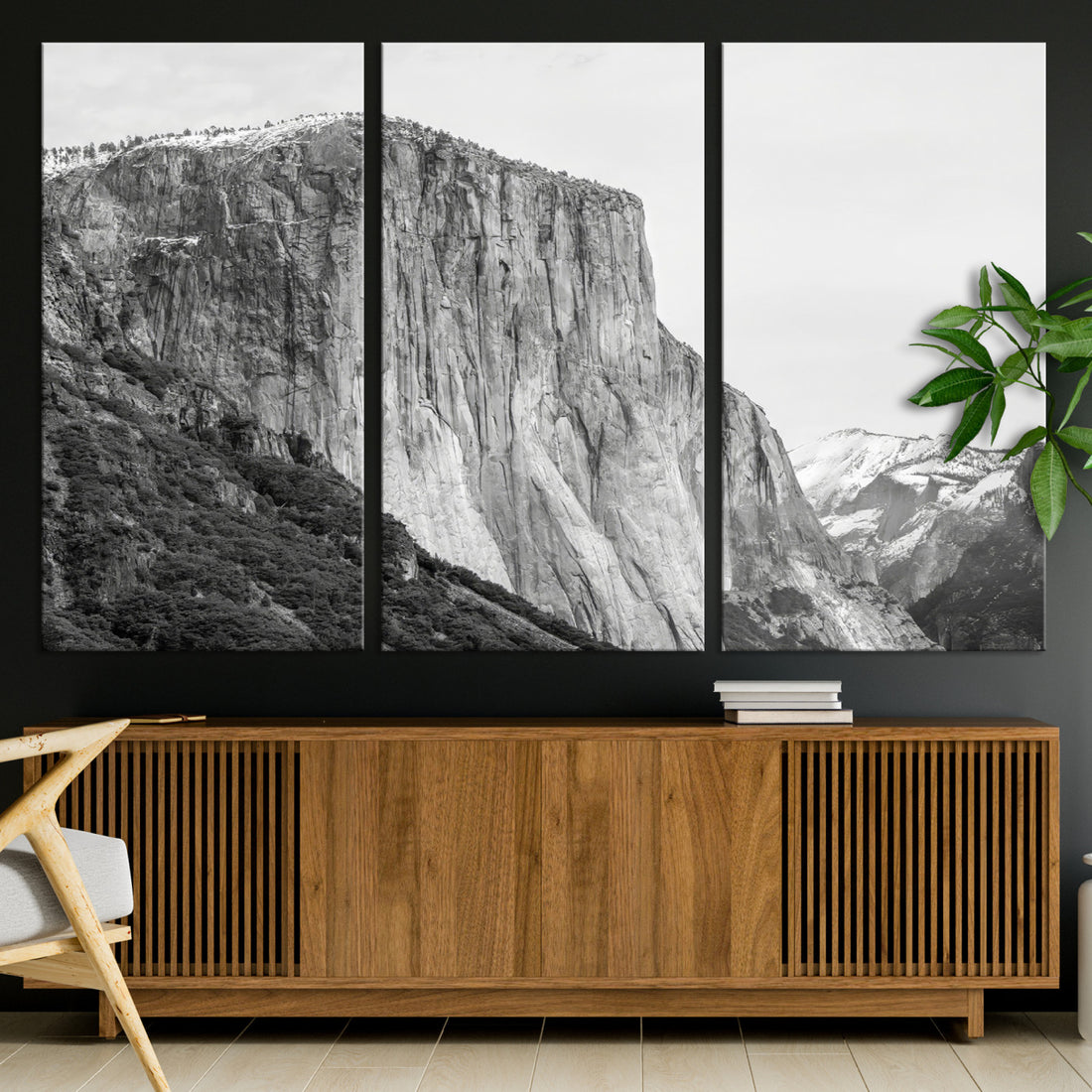 El Capitan Wall Art Canvas Print, Framed Yosemite Cliff Monochrome Mountain Art