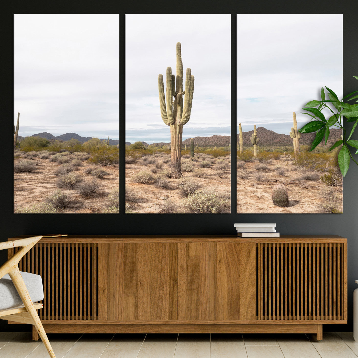 -Saguaro Cactus Wall Art Canvas Print, Framed Desert Art Picture Print, Minimalism Perfect Boho