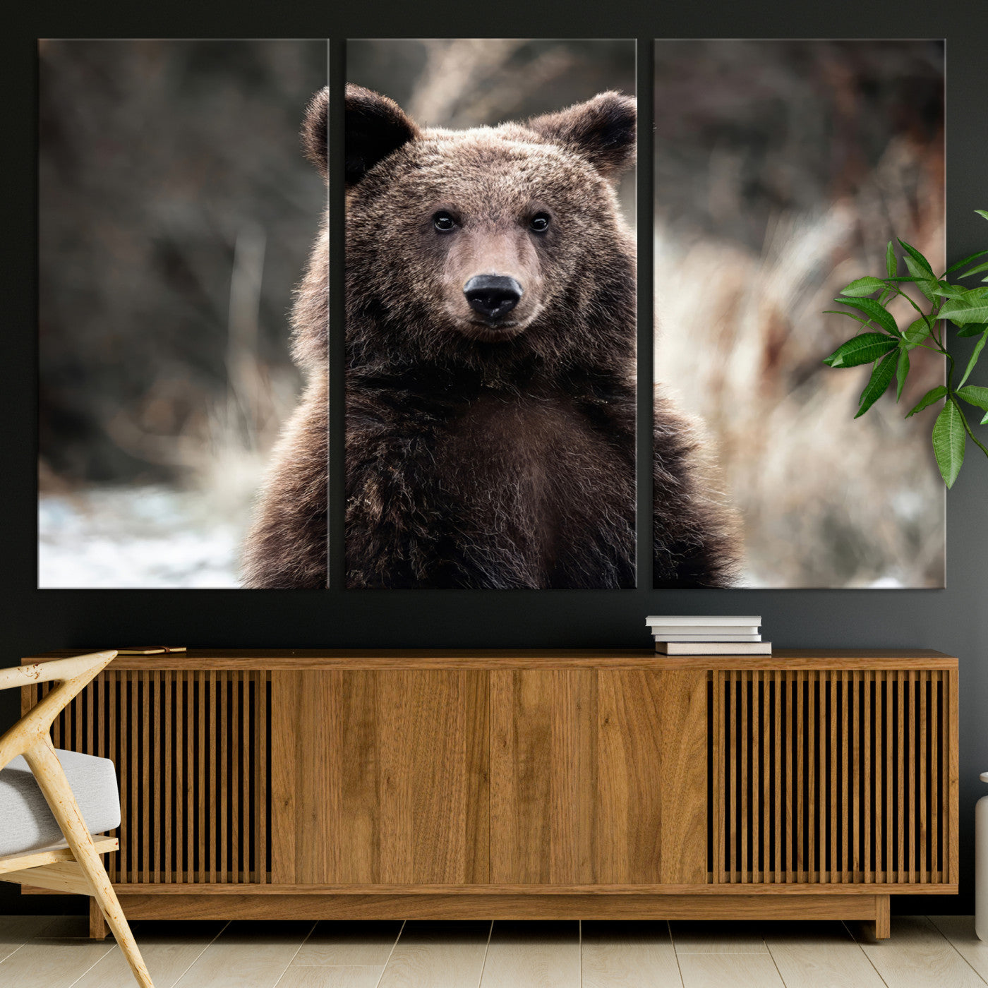 -Brown Bear Wall Art Canvas Print, Framed Wildlife Art Picture Print, Woodland Perfect Cabin Decor