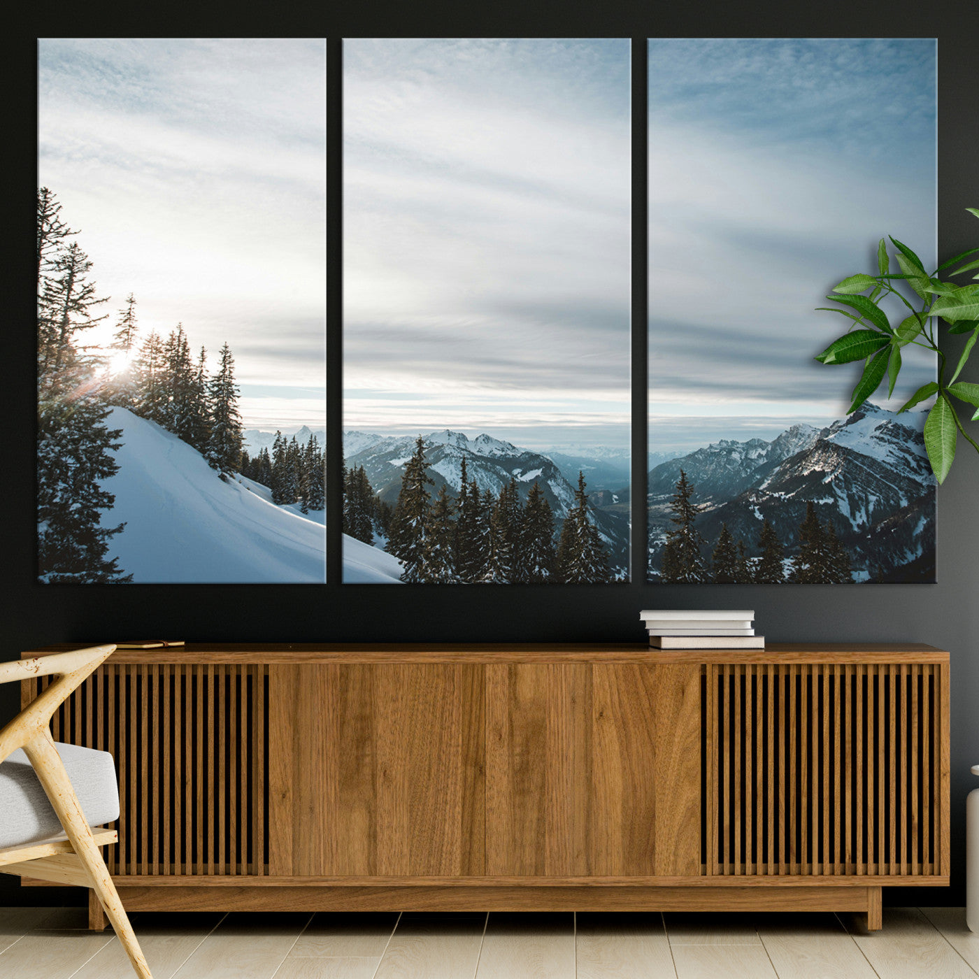 55564749-MGV-CV-36X24-Snowy Mountain Wall Art Canvas Print – Frosty Peaks Alpine Landscape Winter Sky Nature Photography Artwork for Home Office