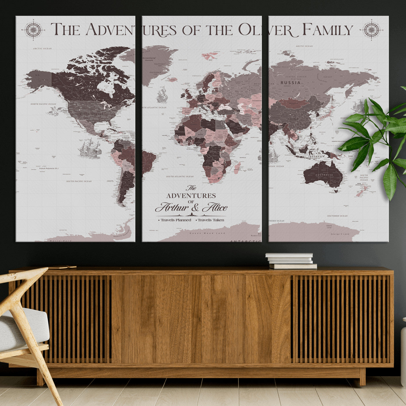 -Personalized Family Travel Map Canvas – Custom Framed Push Pin World Map, Unique Adventure Tracker Wall Art for Home, Office