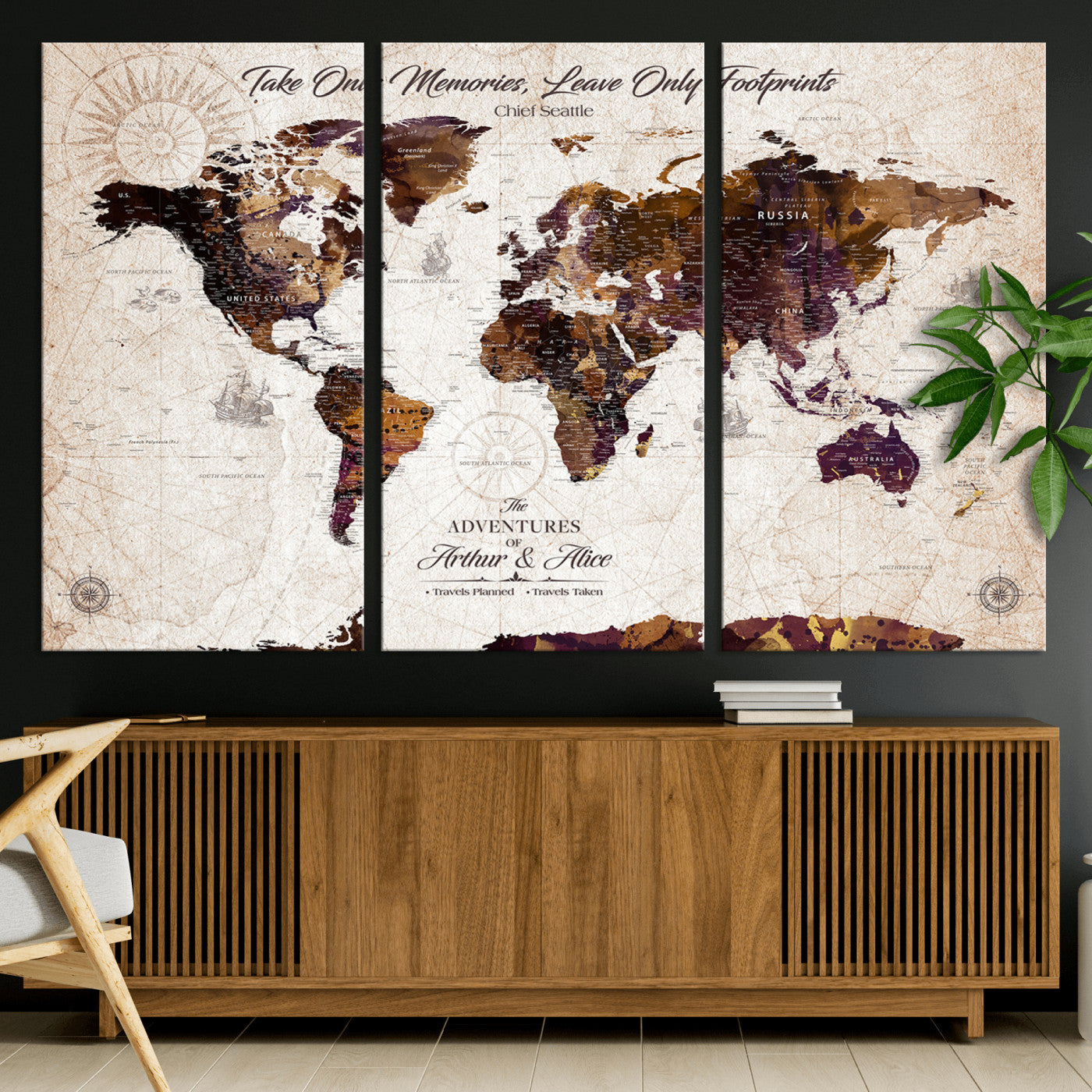 -Personalized World Map Canvas – Custom Framed Push Pin Travel Tracker, Elegant Wall Art Gift for Couples for Home, Office