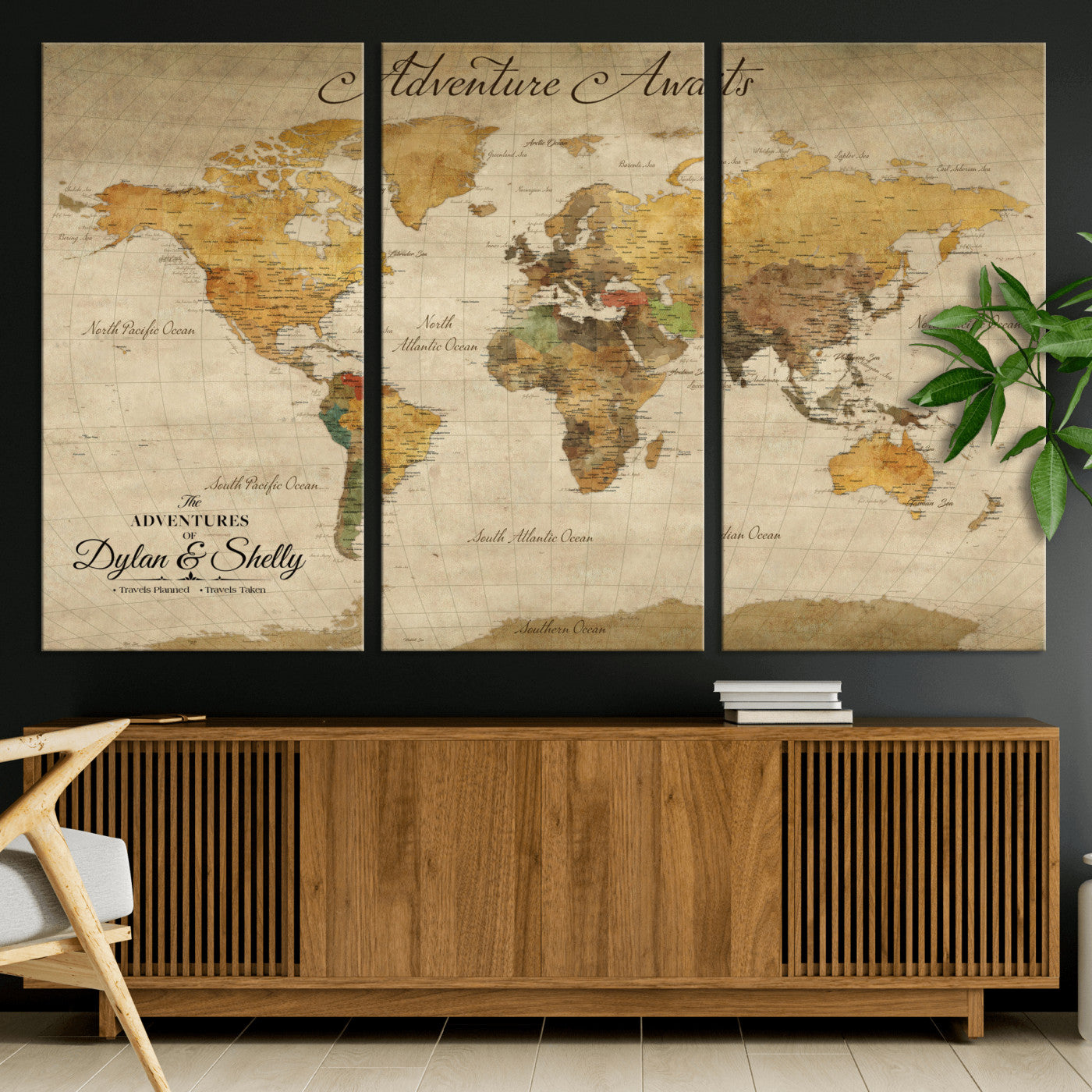 50298017-MGV-CV-36X24-Personalized World Map Canvas – Custom Framed Push Pin Travel Map Wall Art, Vintage Style Gift for Couples and Travelers