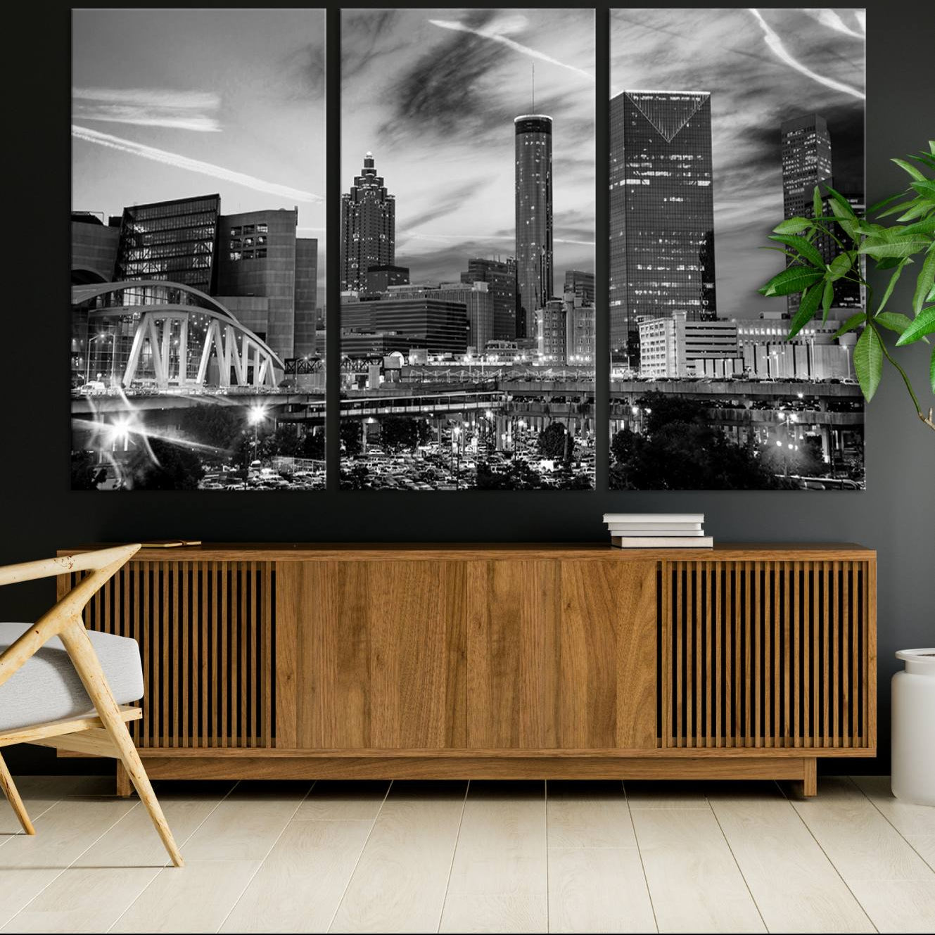 -Black and White Atlanta Wall Art Canvas Print