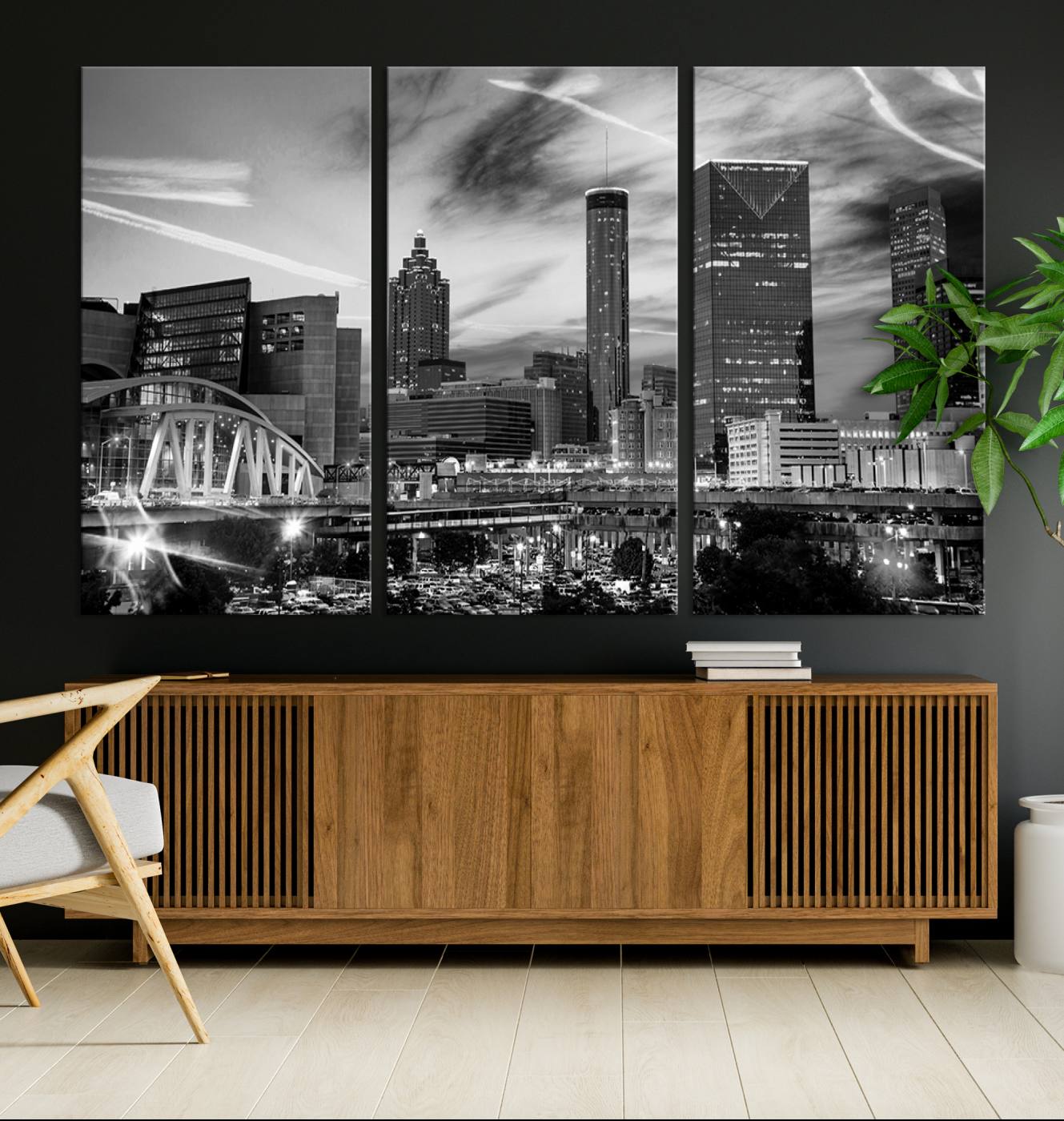 34800-MGV-CV-36X24-Black and White Atlanta Wall Art Canvas Print