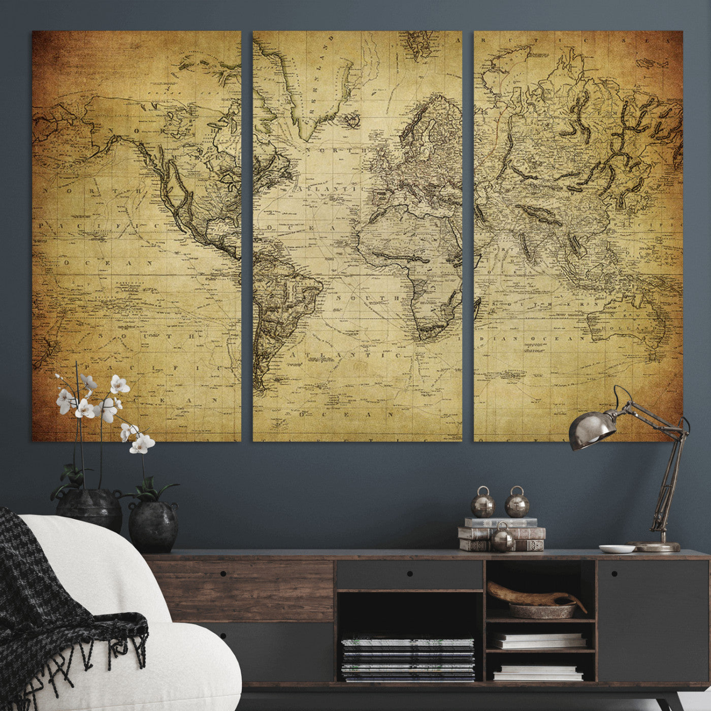 -Push Pin World Map Canvas Print – Travel Tracker Wall Art for Couples, Perfect Anniversary Gift for Home or Office Decor