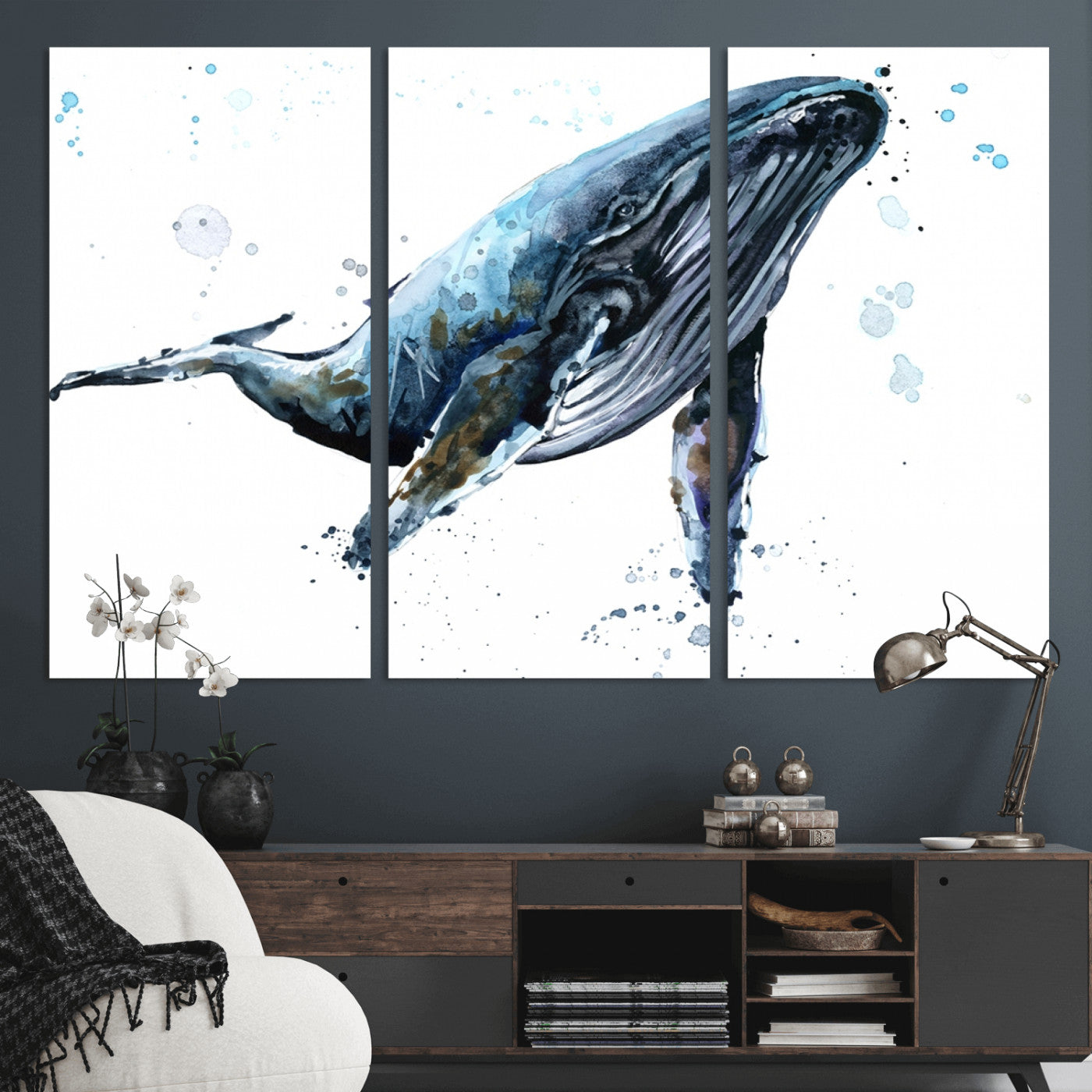 -Watercolor Whale Wall Art Canvas Print
