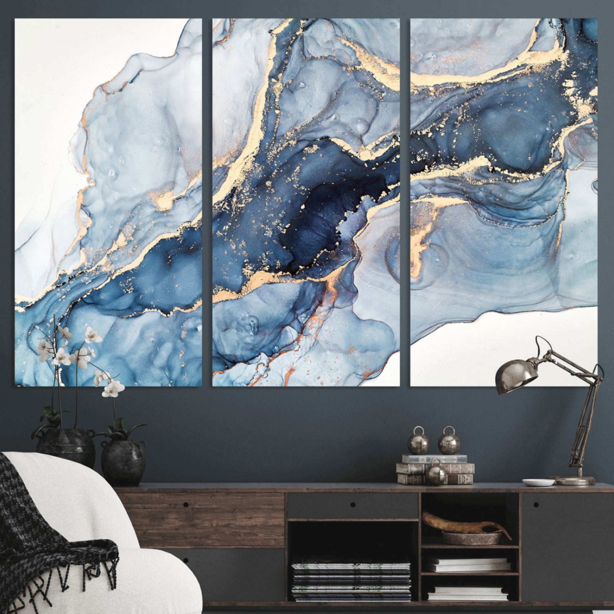 33782-MGV-CV-36X24-Abstract Art Print - Blue Abstract Canvas Wall Art Print Abstract Art Fluid Effect Marble Wall Art