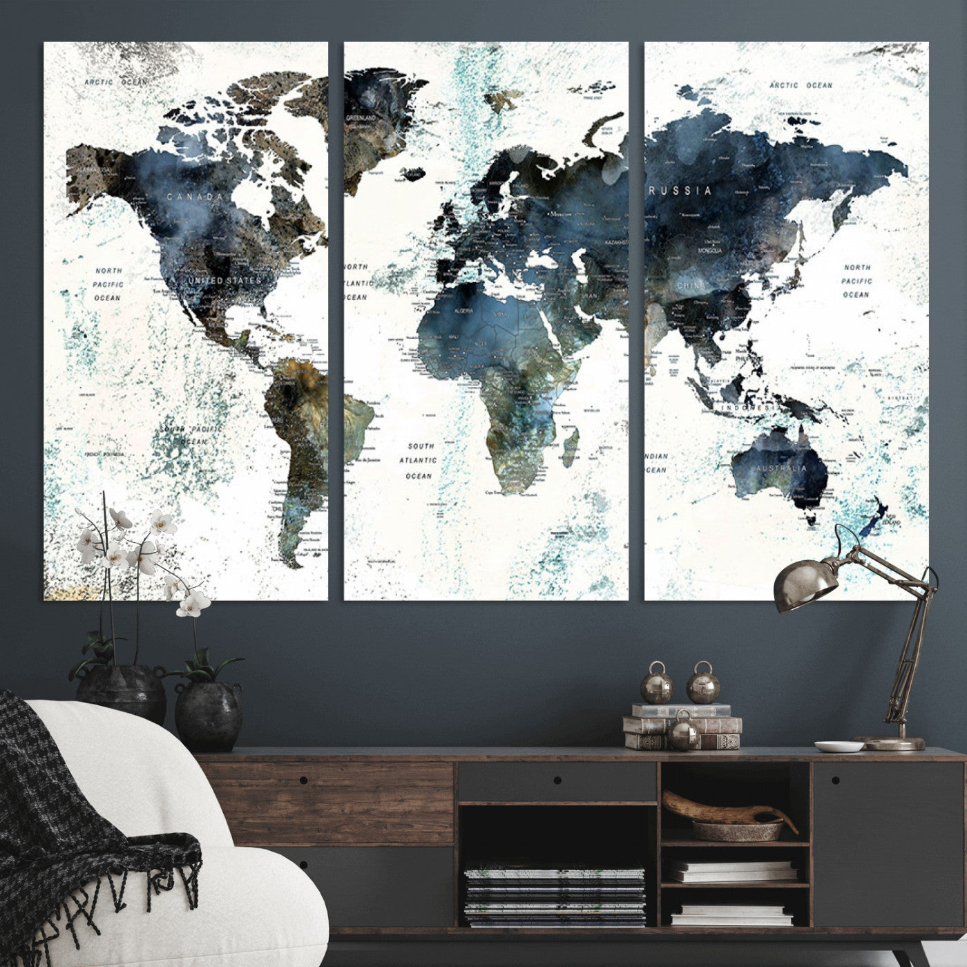 75398-MGV-CV-36X24-Push Pin World Map Canvas Print – Travel Tracker Wall Art for Couples, Perfect Anniversary Gift for Home or Office Decor