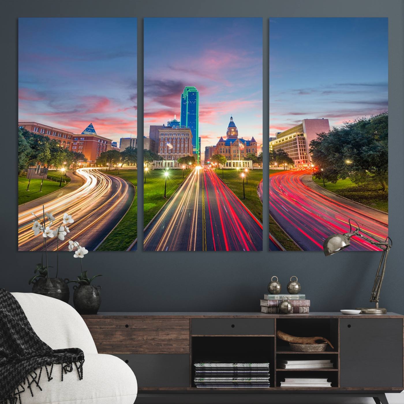 -Dallas City Lights Large Wall Art Dallas Cityscape Canvas Print Framed Living Room Decor