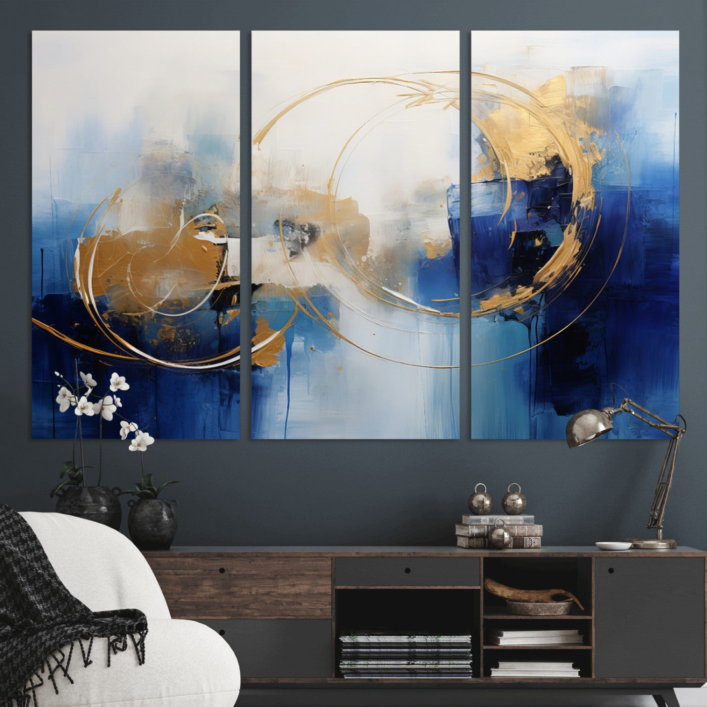 52314-MGV-CV-36X24-Navy Blue Abstract Wall Art Canvas Print