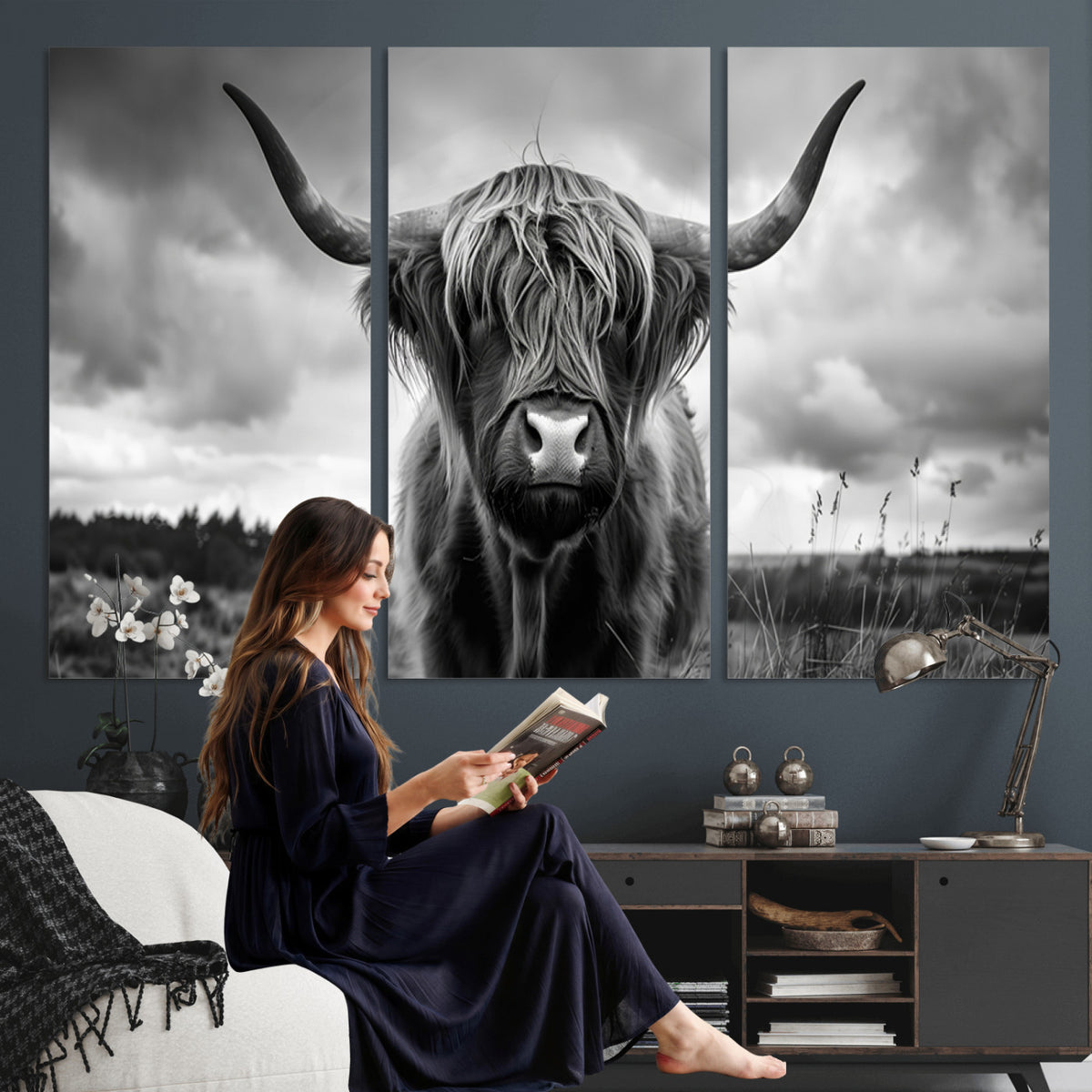 17924-_Poster-30x20 - Scottish Cow Wall Art Canvas Print, Longhorn Wall Art