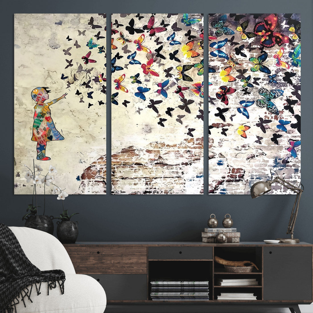 Banksy Wall Art - Banksy Girl Butterfly Graffiti Wall Art