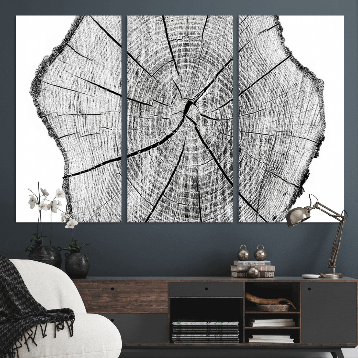98709-MGV-CV-36X24-Rustic Tree Ring Wall Art Canvas Print – Framed and Ready to Hang – Perfect for Nature-Inspired and