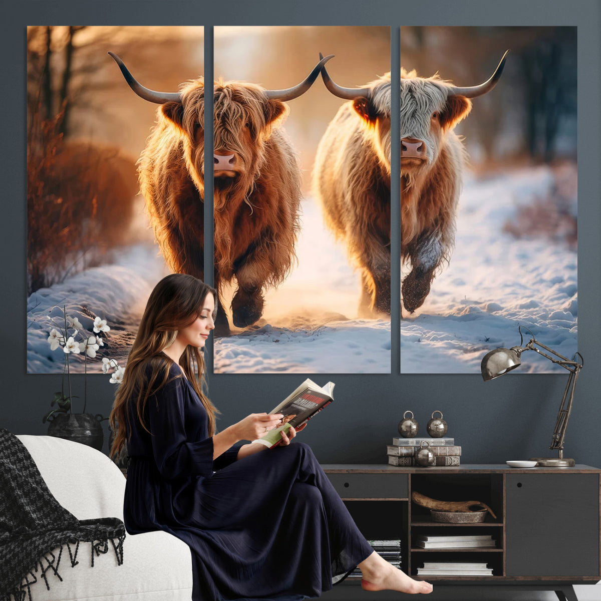 94810-_Poster-30x20 - Scottish Highland Cow Horn Farm Wall Art Canvas Print