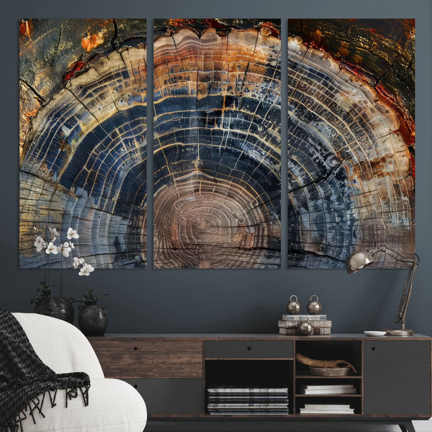 16193-MGV-CV-36X24-Framed Tree Ring Wall Art - Abstract Colorful Tree Ring Wall Decor, Minimalist Home Canvas Art,