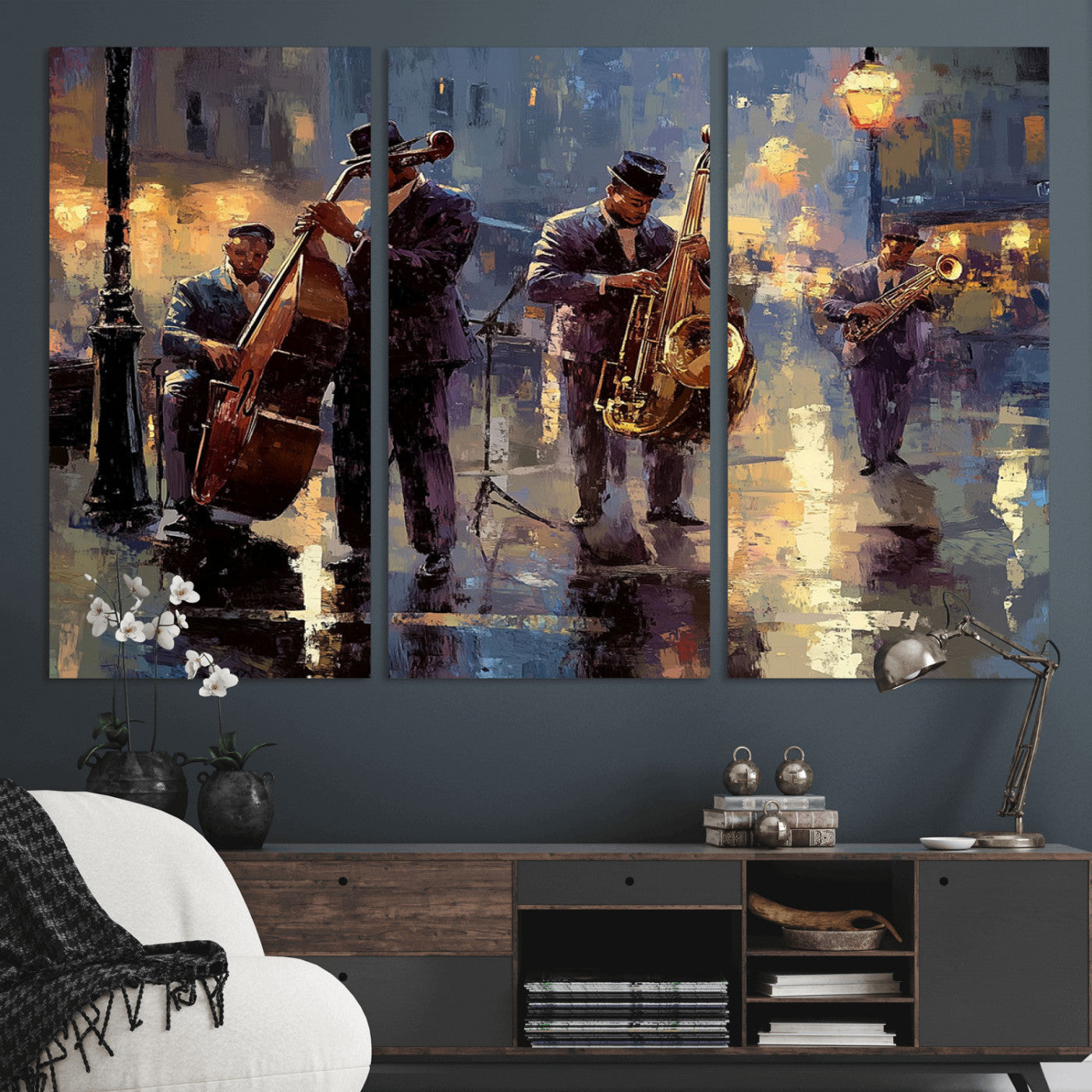 79232-MGV-CV-36X24-Afro Abstract Jazz Music Canvas Print - African American Wall Art - Colorful Framed Afro Abstract