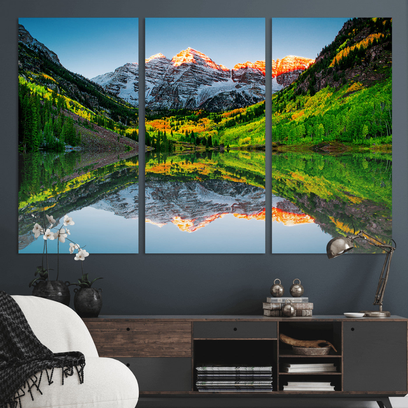 17996974-MGV-CV-36X24-Sunrise Maroon Bells Lake Wall Art Canvas Print – Framed Elk Mountains Landscape Artwork for Home, Office