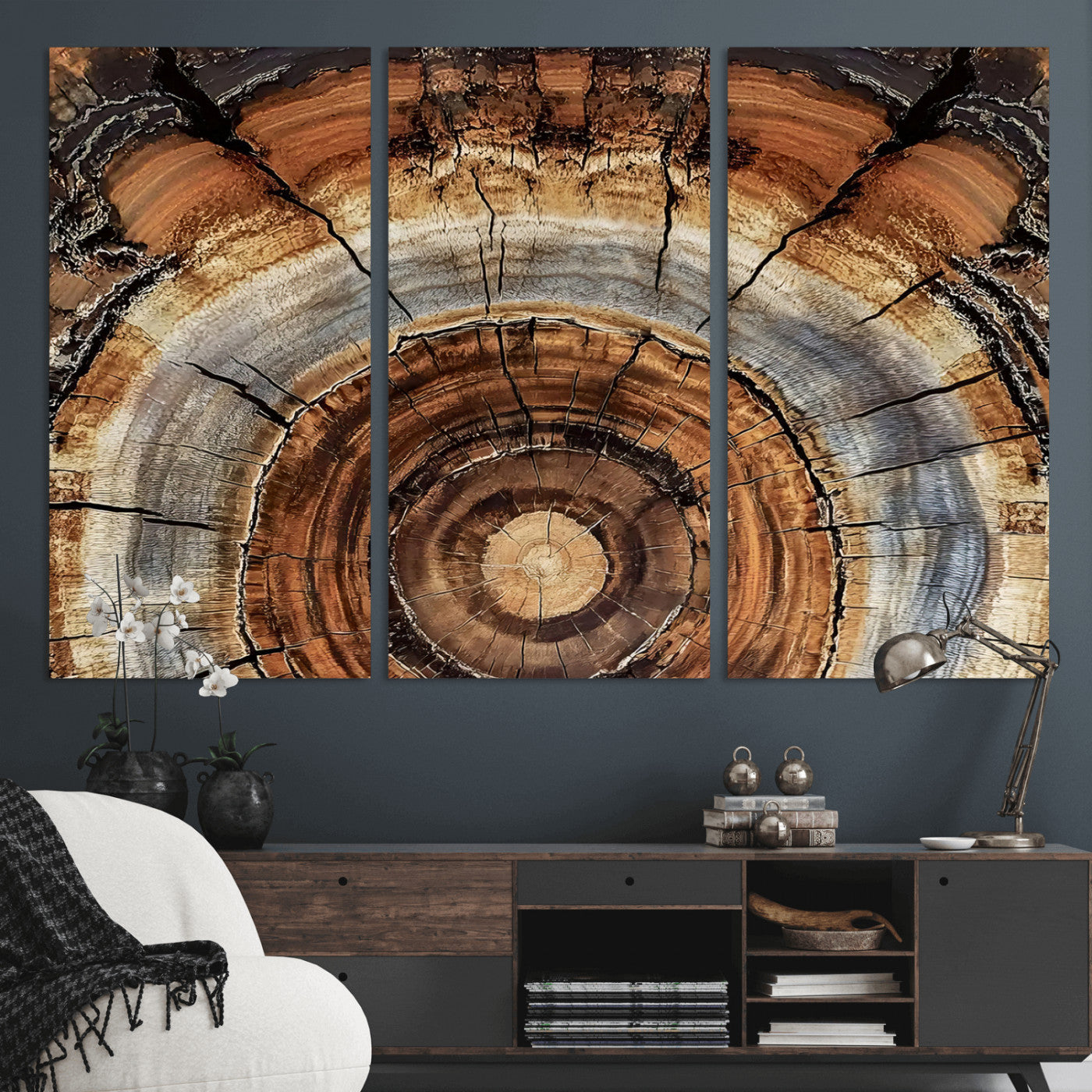 15184146-MGV-CV-36X24 - Tree Rings Wall Art Canvas Print, Framed Wood Texture Art Picture Print, Rustic Pattern Perfect Rustic Organic Decor Artwork