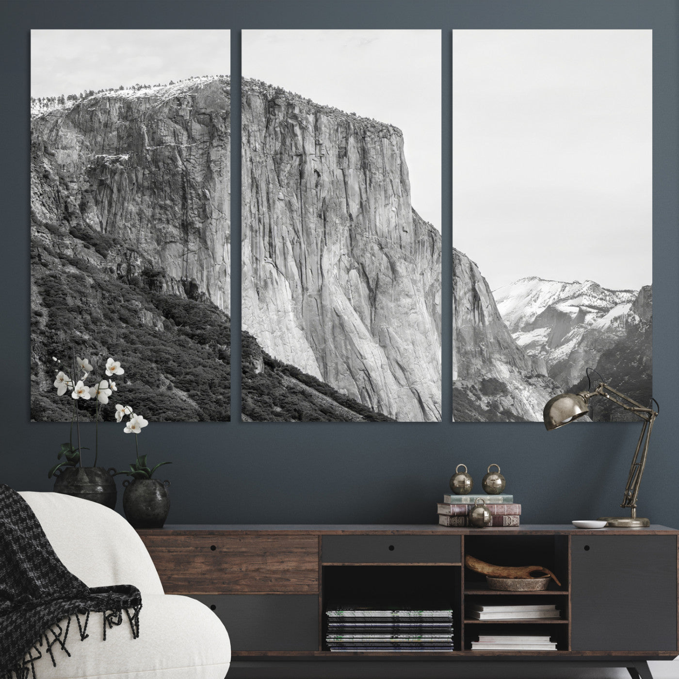 39393420-MGV-CV-36X24-El Capitan Wall Art Canvas Print – Framed Yosemite Cliff Monochrome Mountain Landscape Nature Artwork for Home Office