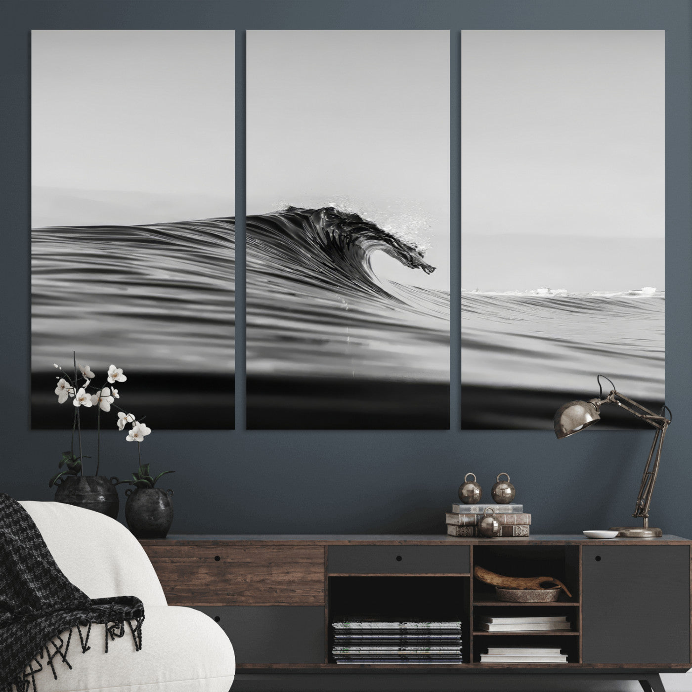 24029476-MGV-CV-36X24-Black Wave Wall Art Canvas Print – Framed Abstract Surf Minimalist Ocean Modern Coastal Seascape Artwork for Home Office