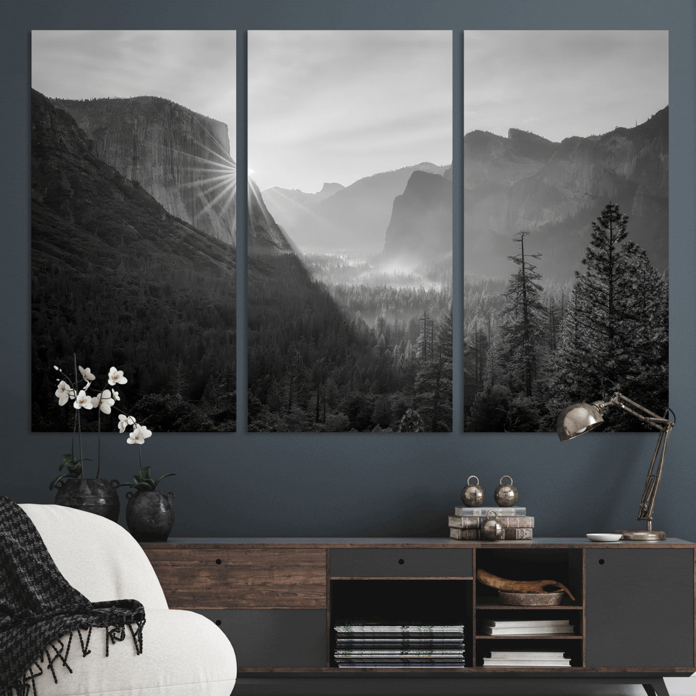 39278955-MGV-CV-48X32-3P-Yosemite Valley Wall Art Canvas Print – Framed El Capitan Sunrise Misty Mountain Modern Rustic Artwork for Home Office
